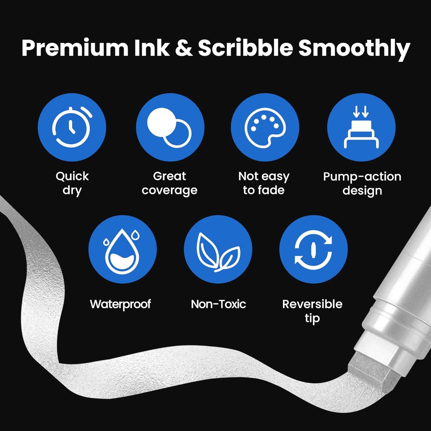 3 Pcs Silver Jumbo Permanent Markers: 15mm Wide Tip Thick Acrylic Paint Pen Large Calligraphy Marker for Rock Painting, Poster, Sign, Canvas, Glass, Wood, Ceramic