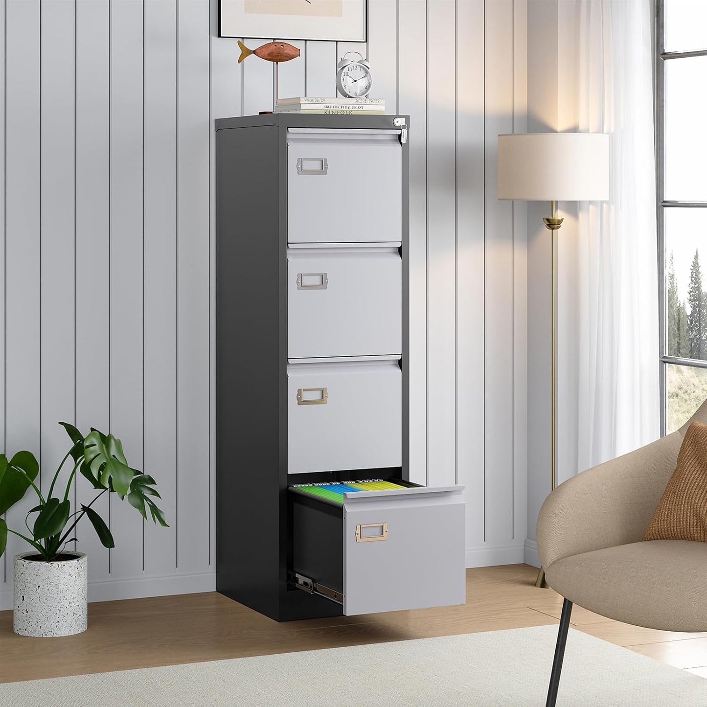 SISESOL 4 Drawer Vertical File Cabinet with Lock,Steel Filing Cabinet, Metal Filing Cabinets for Home Office Organizer Storage Cabinets Letter Size/A4/Legal,-Assembly Required