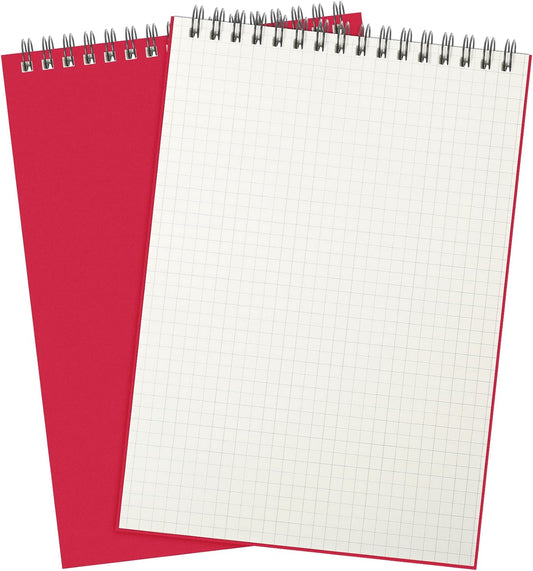 2 Pack Graph Paper Spiral Notepad A5 Top Wirebound Notepad Grid Notebook Steno Pads Memo Notebook Grid Paper 140 Pages for Writing Sketching Drawing Office Supplies (Red)