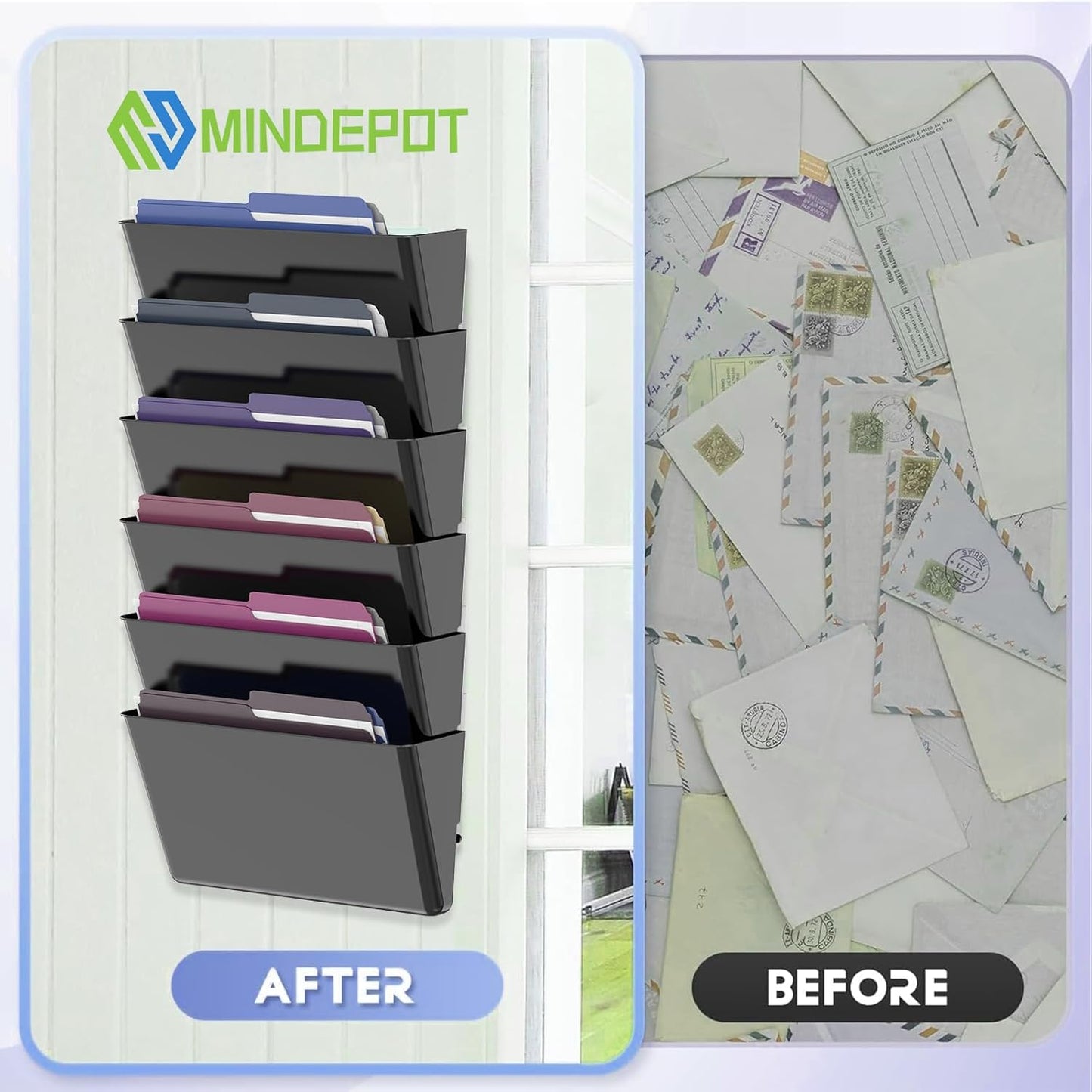 6 Pockets Acrylic Wall File Organizer, Clear Wall File Holder, Plastic Hanging Wall File Holder for Office, School and Home, Black