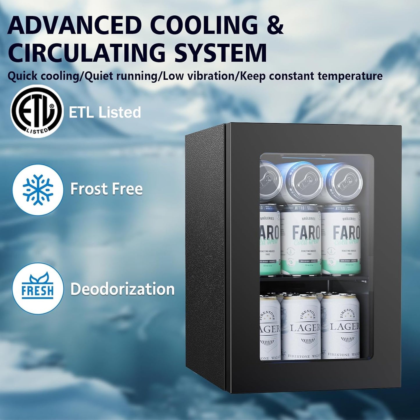 COWSAR Beverage Refrigerator 24-Can Mini Fridge, ETL Approved Countertop Wine Cooler Small Adjustable Digital Thermostat, LED Light, Freestanding Countertop Drink Refrigerator for Home, Bar & Office