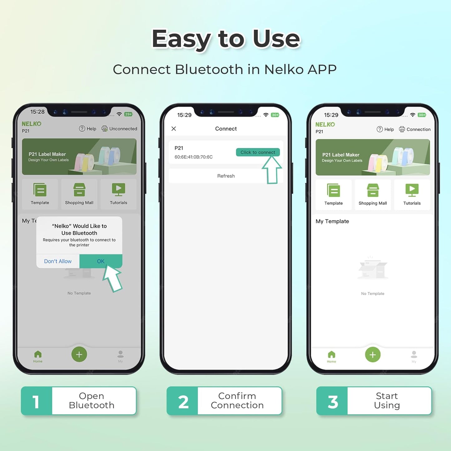 Nelko Label Maker Machine with Tape, P21 Bluetooth Label Printer, Wireless Mini Label Makers with Multiple Templates for Organizing Office Home, Green