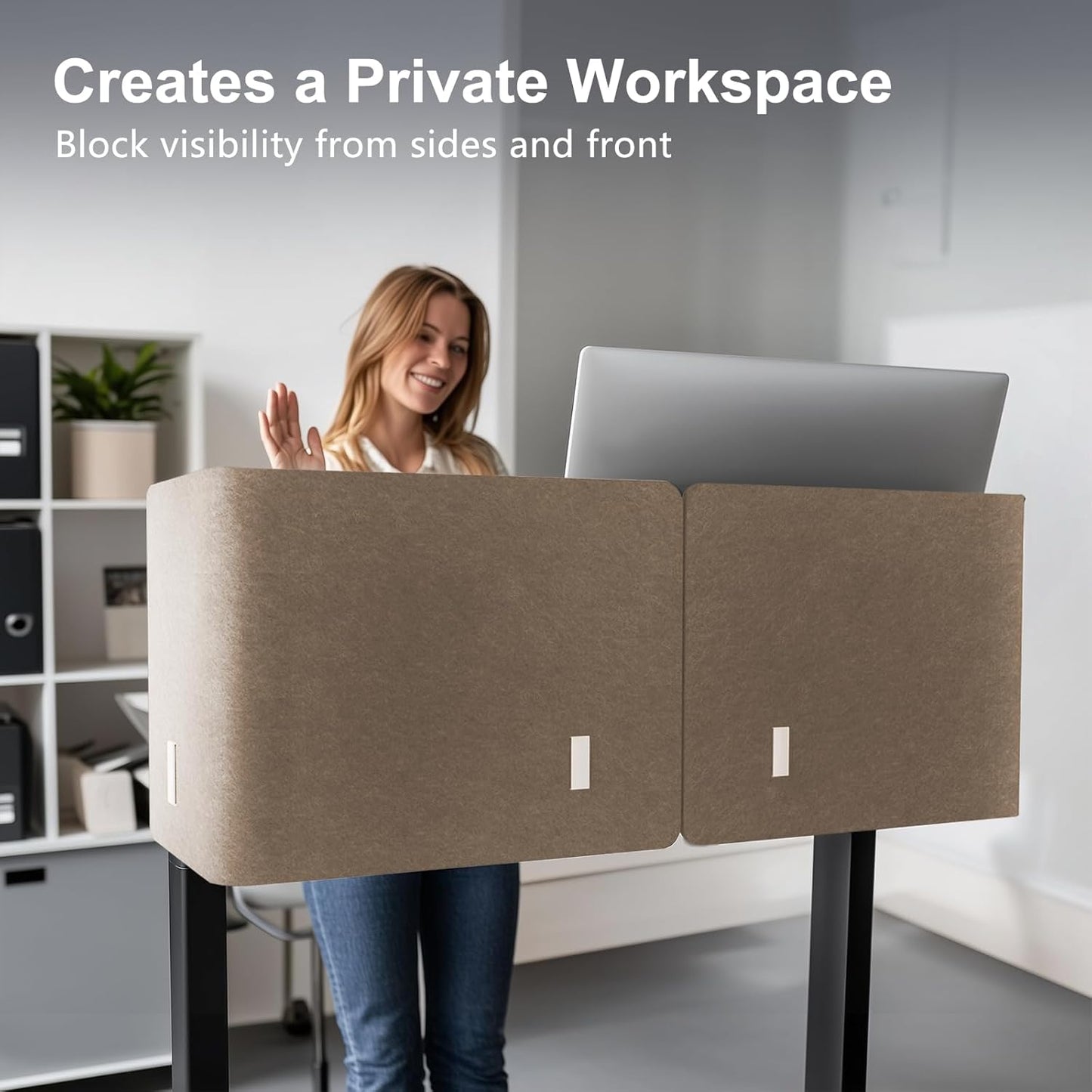 2-in-1 Adjustable Desktop & Under Desk Privacy Panel - 2PCS L-Shaped Acoustic Desk Divider That Reduce Noise and Visual Distractions, For Home Office Classroom (Dark Camel, 47.2" x 17.7")