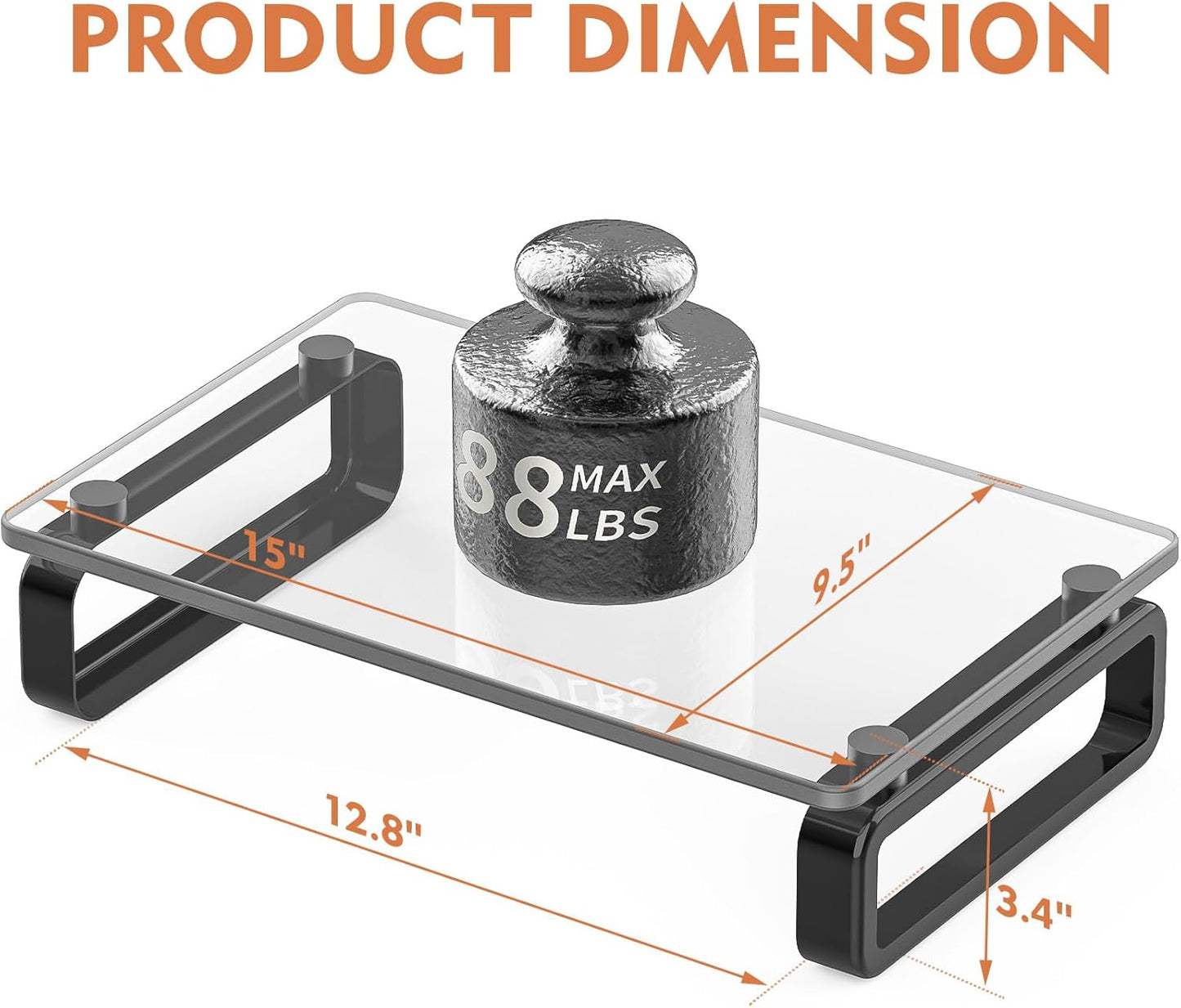 Hemudu Computer Monitor Stand Riser Multi Media Desktop Stand for Flat Screen LCD LED TV, Laptop/Notebook, with Tempered Glass and Metal Legs, Black HD02B-001U