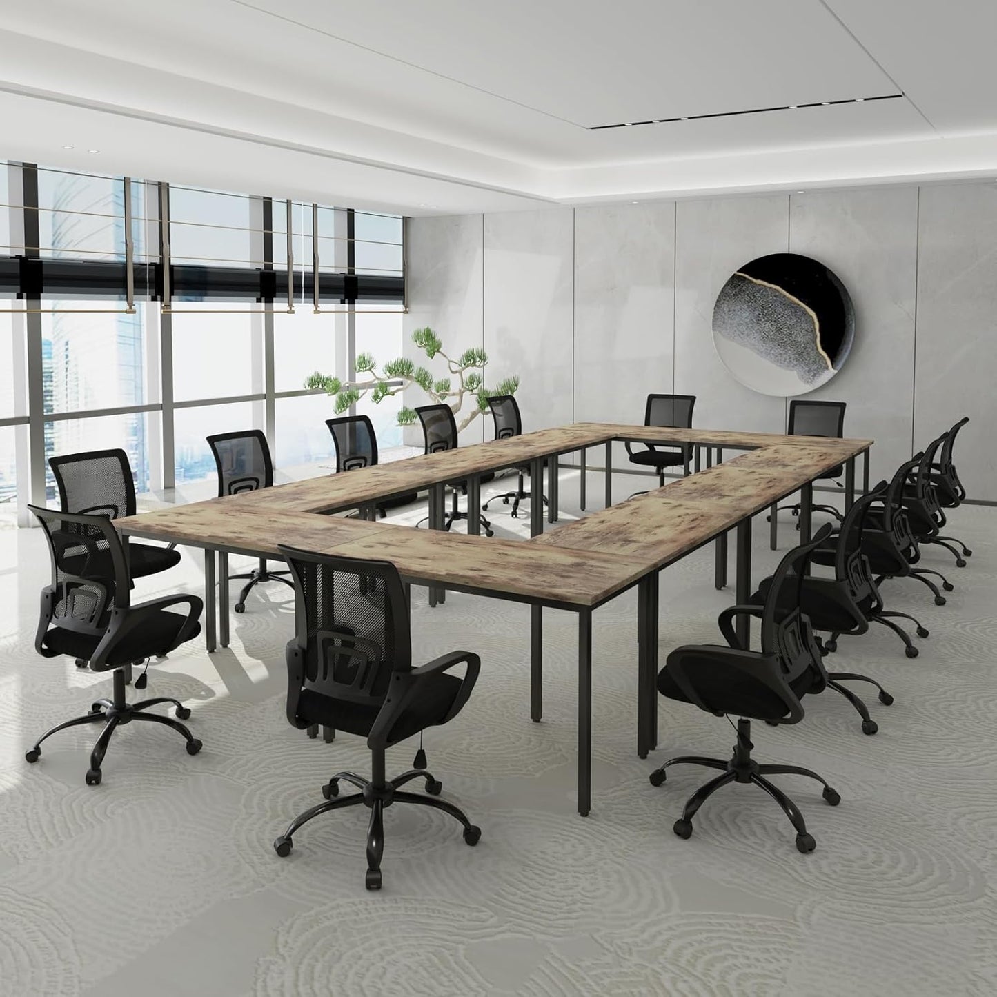 Bonzy Home Conference Tables 23ft Office Computer Desk for Meeting Room Study Writing Printer Podcast Table for 24 People Rustic Brown 10PCS 275.5"x47.2"x29.5"