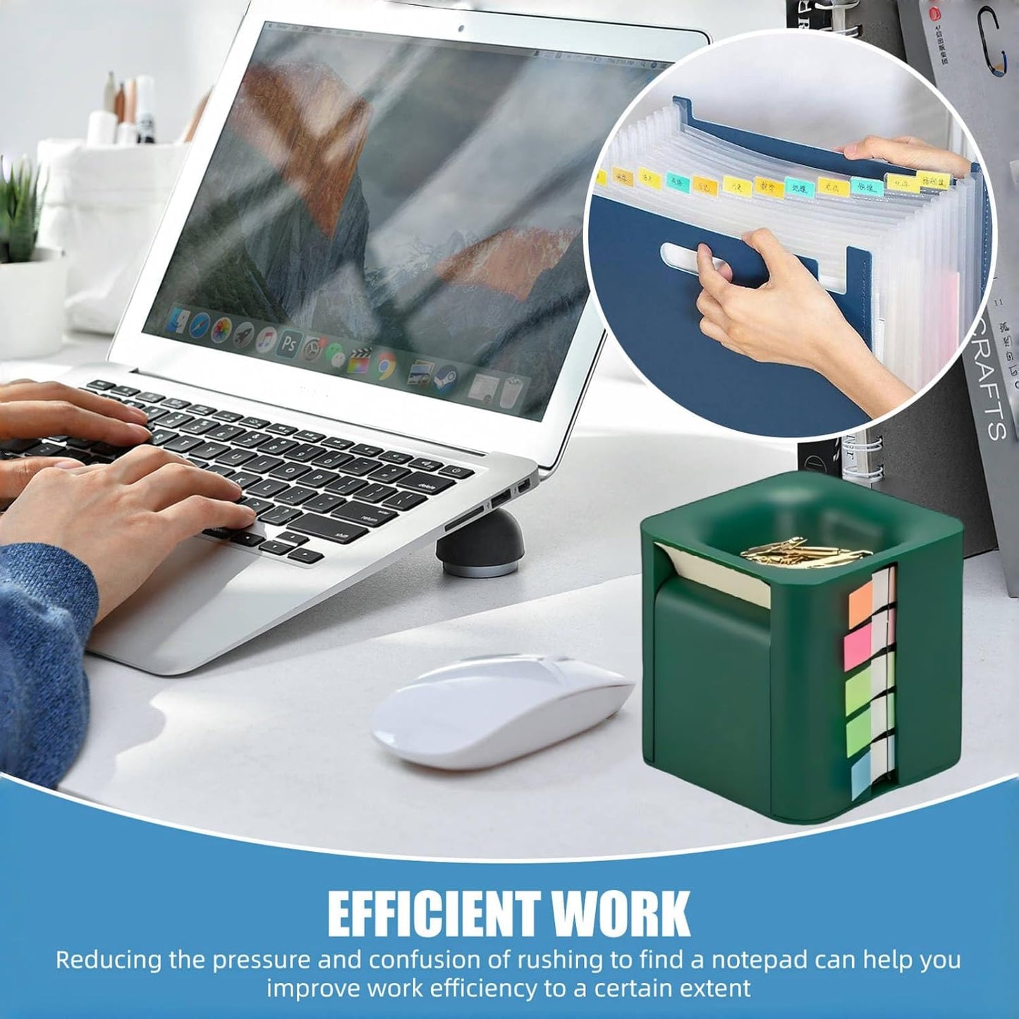 5 in 1 Sticky Note Dispenser for Desk with Pop Up Sticky Note, Sticky Rolls , Sticky Tabs , Magnetic Paper Clip Holder, Multifunctional Cube Sticky Note Holder Desk organizer(Green)