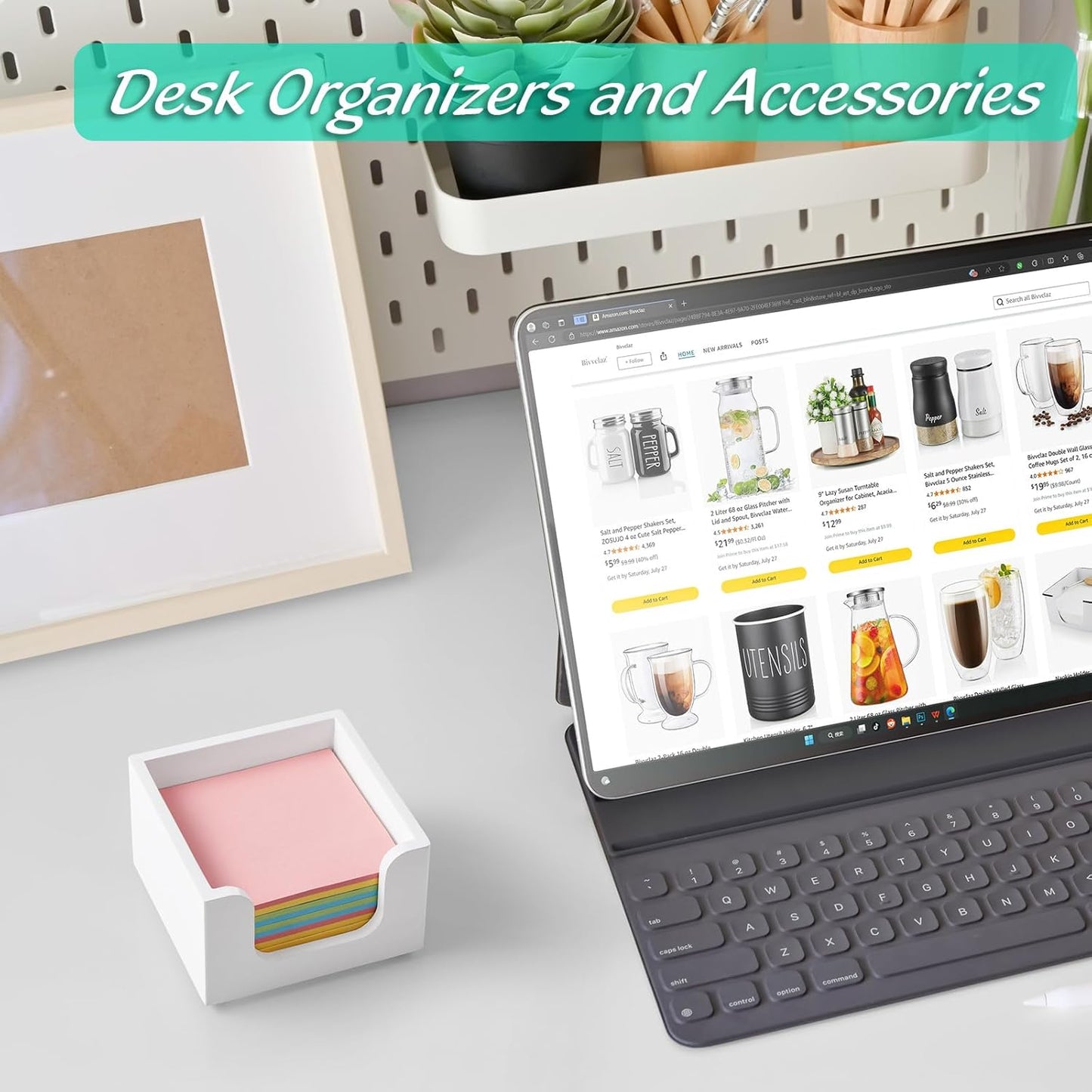 Wood Sticky Note Holder, Post It Note Dispenser for Office Desk Accessories, Self Stick Note Pad Holder, Memo Pad Holder Dispenser Organizer for School Office Desk Supplies, White