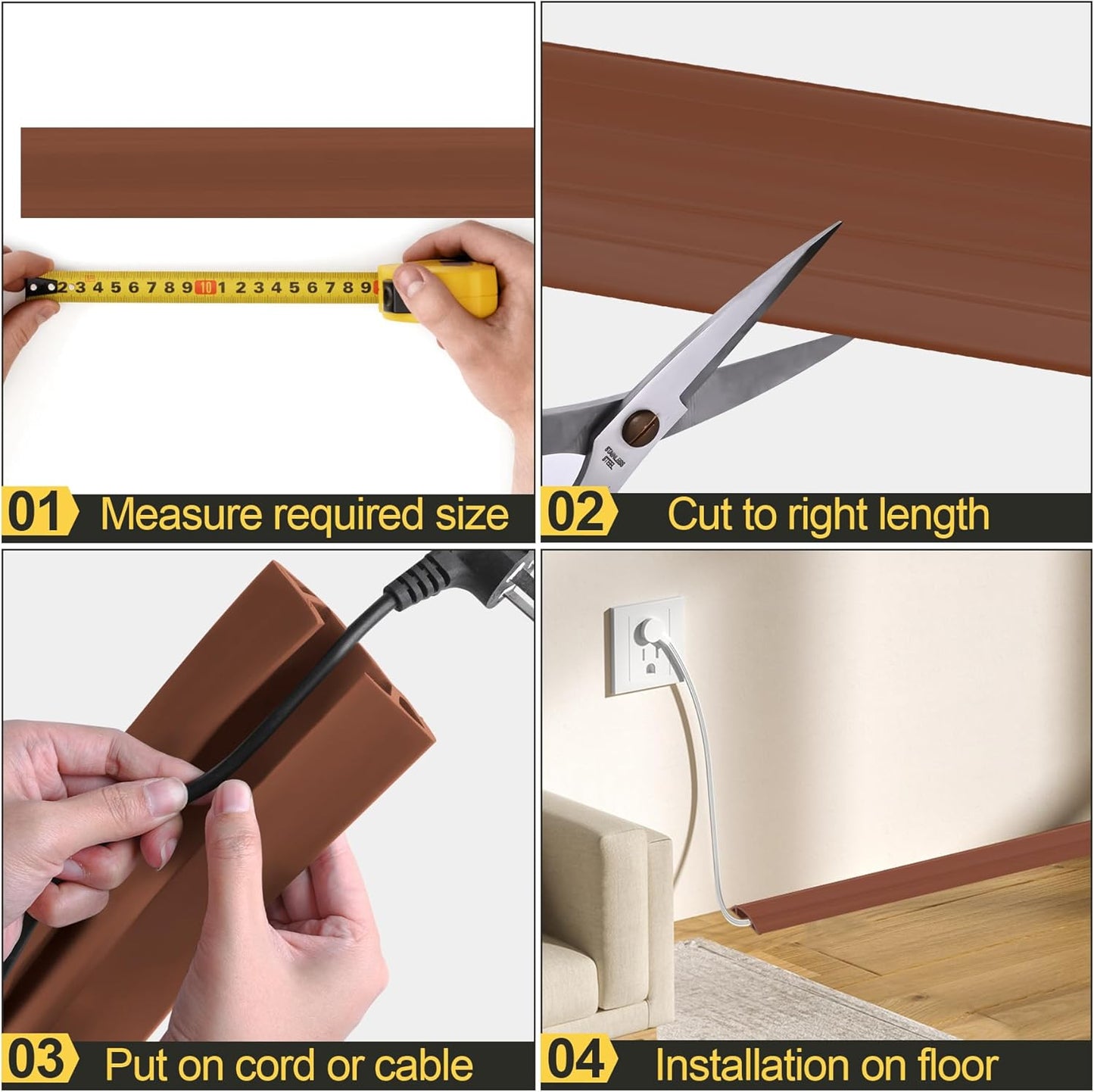 MYFAMIREA 10FT Floor Cord Cover Heavy Duty Cable Cover Protector 3 Channels Extension PVC Floor Wire Cover Outdoor Cord Hider Management Cord Cover for Wire on Floor for Home Office Outdoor, Brown