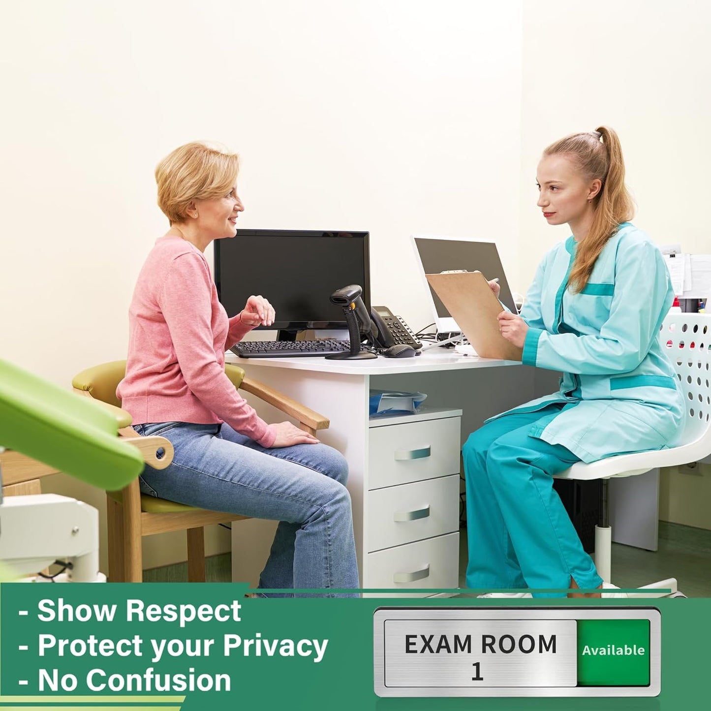 Exam Room Sign, Exam Room Numbers, In Use/Available Slider Door Signs for Therapists, School, Medical Office, Hospital-Easy Installation