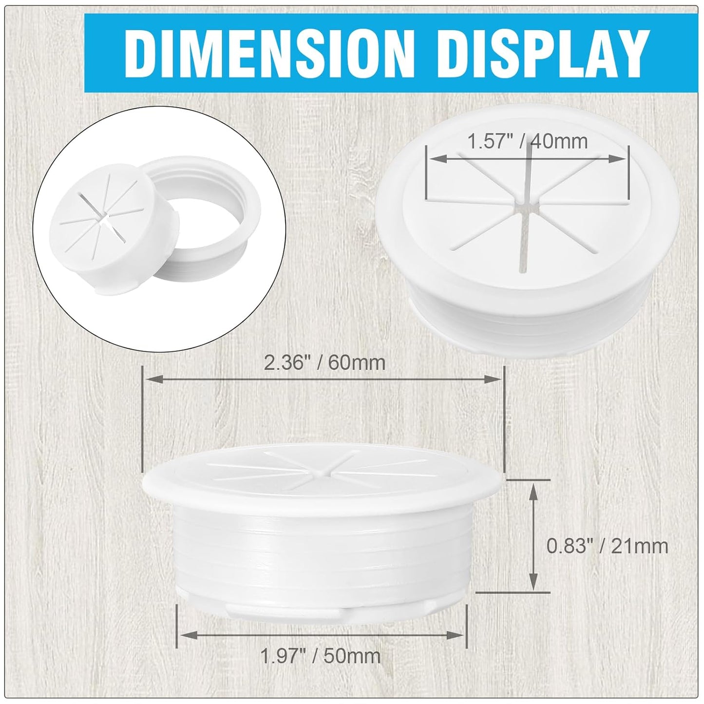 2" White Desk Grommet, JTemgle Flexible Cable Grommet Plastic Cable Hole Cover Wire Organizer Caps Desktop Cord Management for Home Office TV Stands Tabletops, 10 Pieces