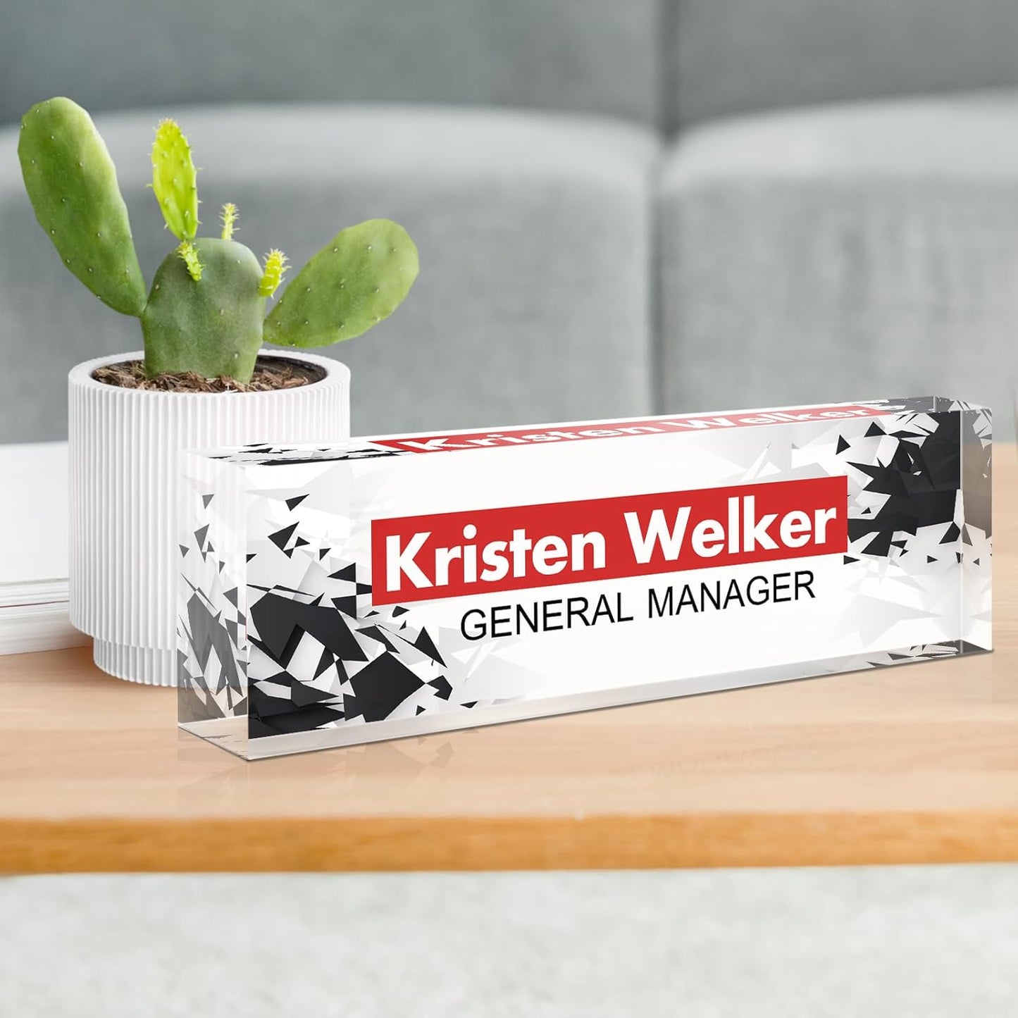 Gowellly Desk Name Plate Personalized - Custom Acrylic Name Plate for Desk - Enterprise Custom Logo/Text nameplates - Employee Appreciation Gifts (White/Red)