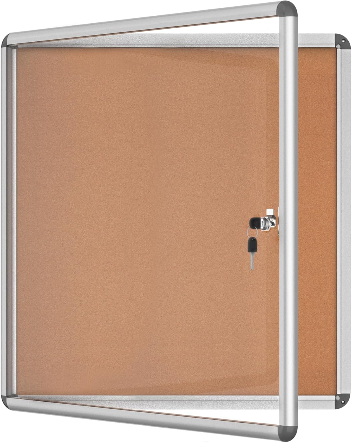 28"x26" Enclosed Bulletin Board, Lockable Weather-Resistant Aluminum Cork Noticeboard for School & Office, Silver Frame w/Cork