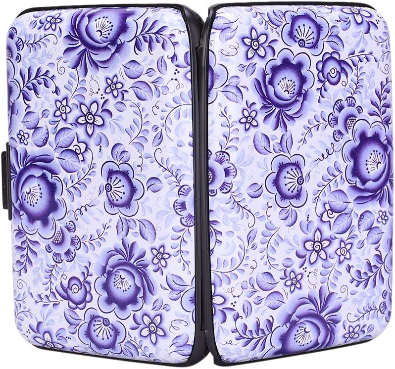 ELFISH Mini RFID Aluminum Wallet Credit Cards Holder Business Card Case Metal ID Case for Men Women (Camellia)