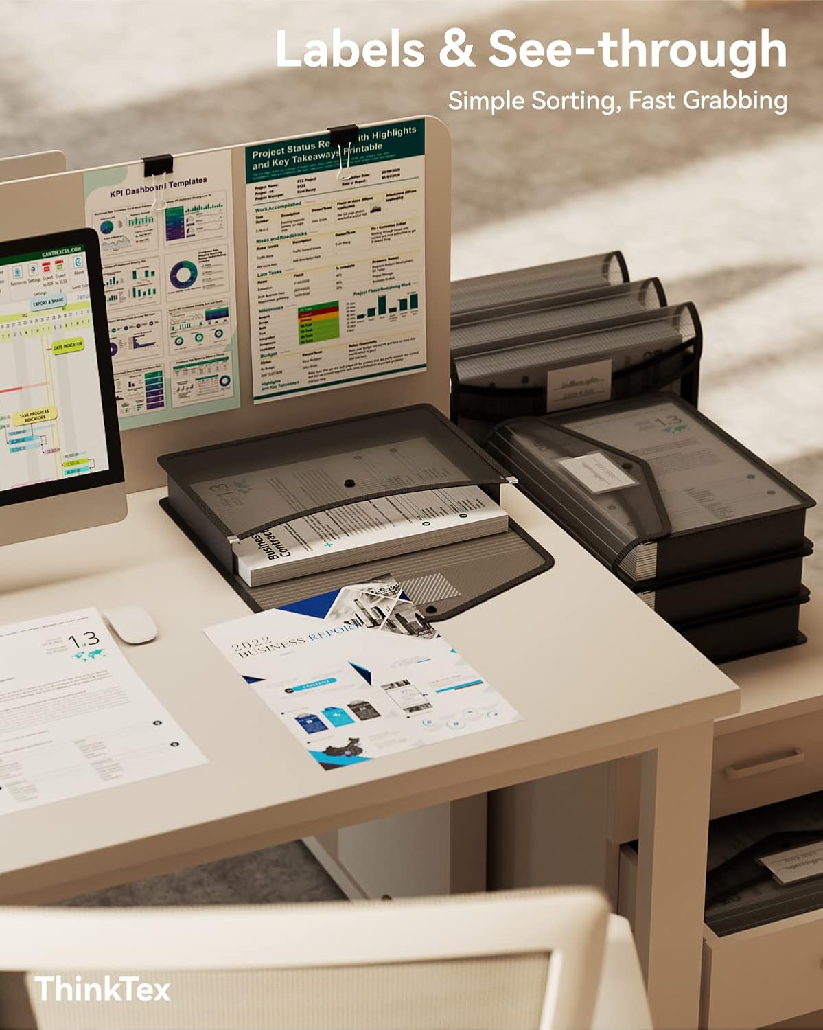 ThinkTex Plastic Expanding File Folder, Transparent envelopes with Snap Closure, No Dividers, Large Capacity, Fit Letter/A4 Size - 5 Packs