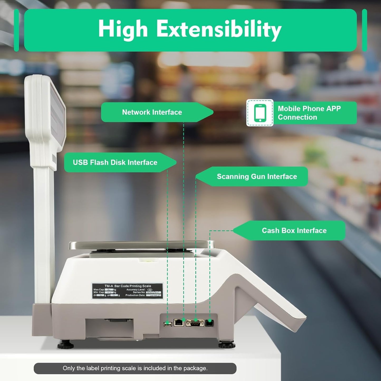 30kg/66lb Commercial Label Printing Scale - Barcode & Receipt Printer, Dual-Screen LCD, 63 Shortcut Keys, USB/App Connectivity for Supermarket, Retail, Grocery Store POS System