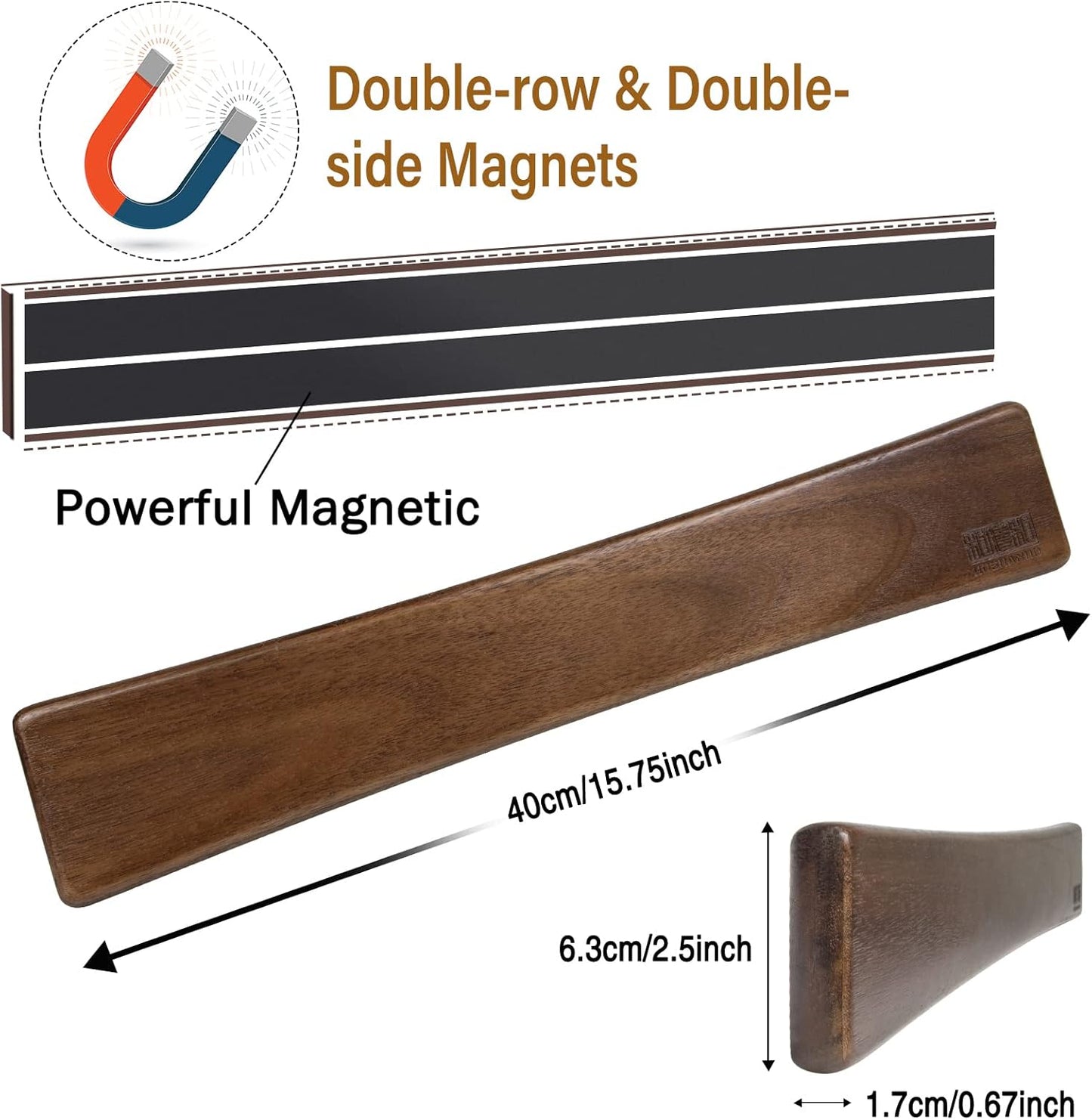 Magnetic Knife Strips, Magnetic Knife Holder for Wall 16 Inch, Acacia Wood Knife Magnetic Strip Use as Knife Bar, Knife Holder for Kitchen Utensil Organizer