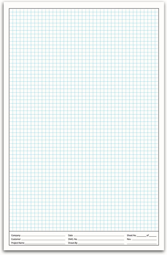 NextDayLabels - 11x17 Graph Paper Pad, for Blueprint Drawings, Drafting, Engineering and Planning, with Header for documentation. Quadrille Grid Paper Pads with Blue Lines, high Brightness, 50 Sheets per pad (1 Pad)
