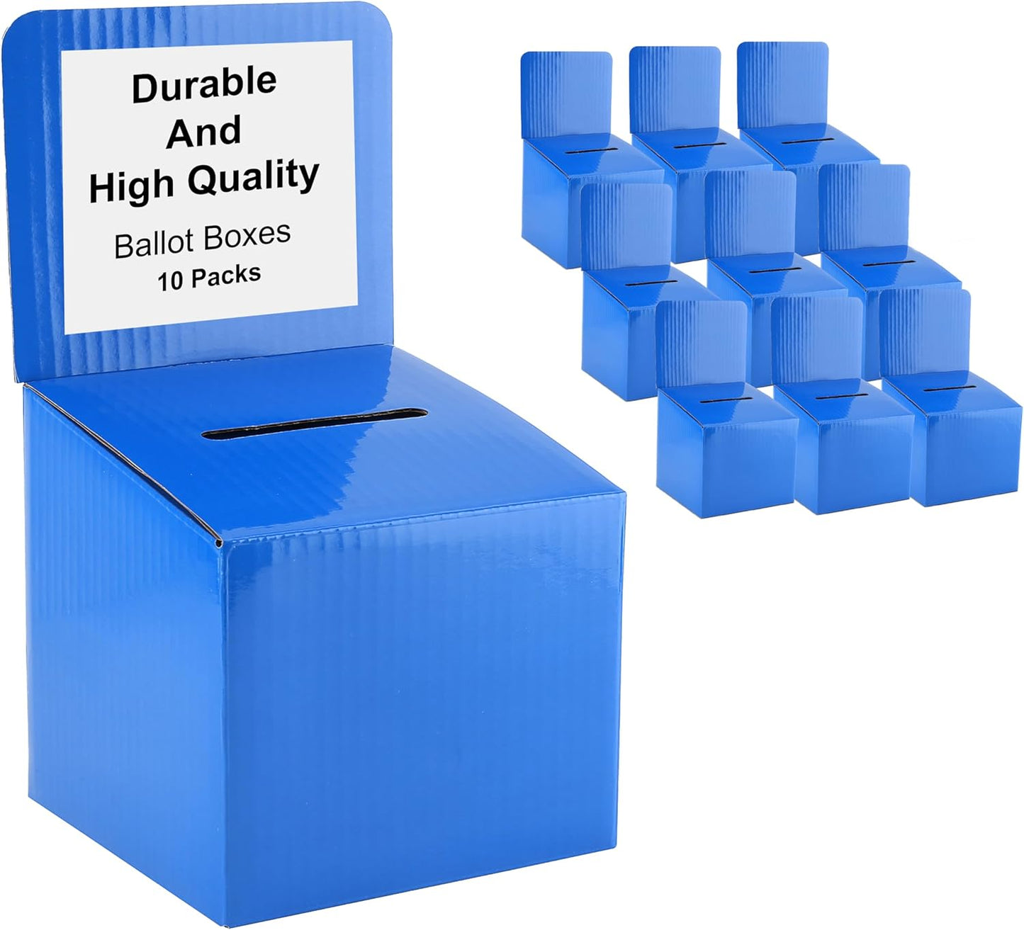 Raffle Ticket Donation Collection Ballot Box Reusable Sturdy thick Cardboard with Slot comment Suggestion Box With Removable Header 6H x 6W x 6D, Display area 6H x 6W (Blue 10 pack)