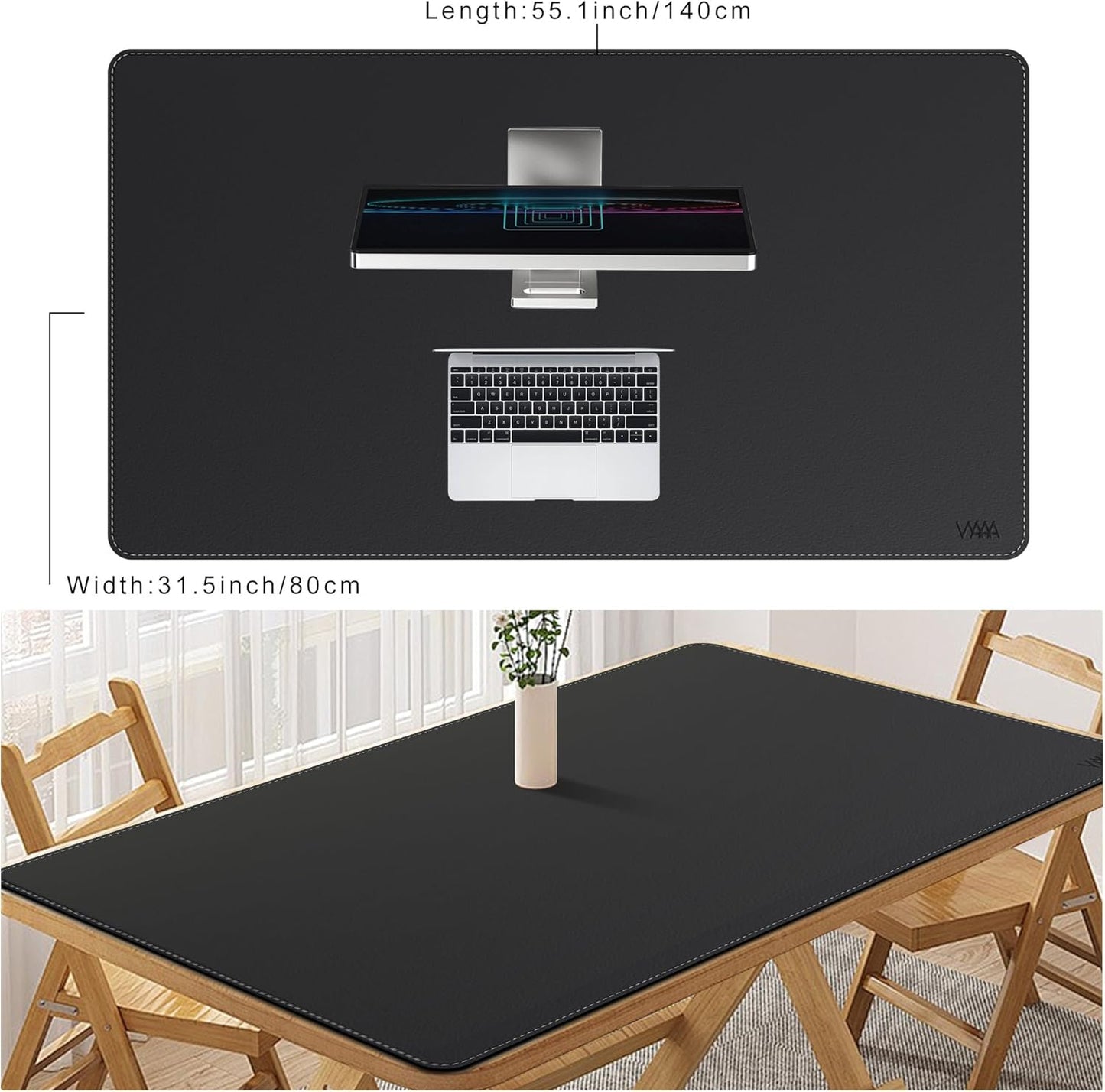 VYAAA Leather Desk Mat, 55"×34.4" Large Mouse Pad, Desktop Protector for Desk, Multifunctional Keyboard Mouse Pad for Home or Office (Black)