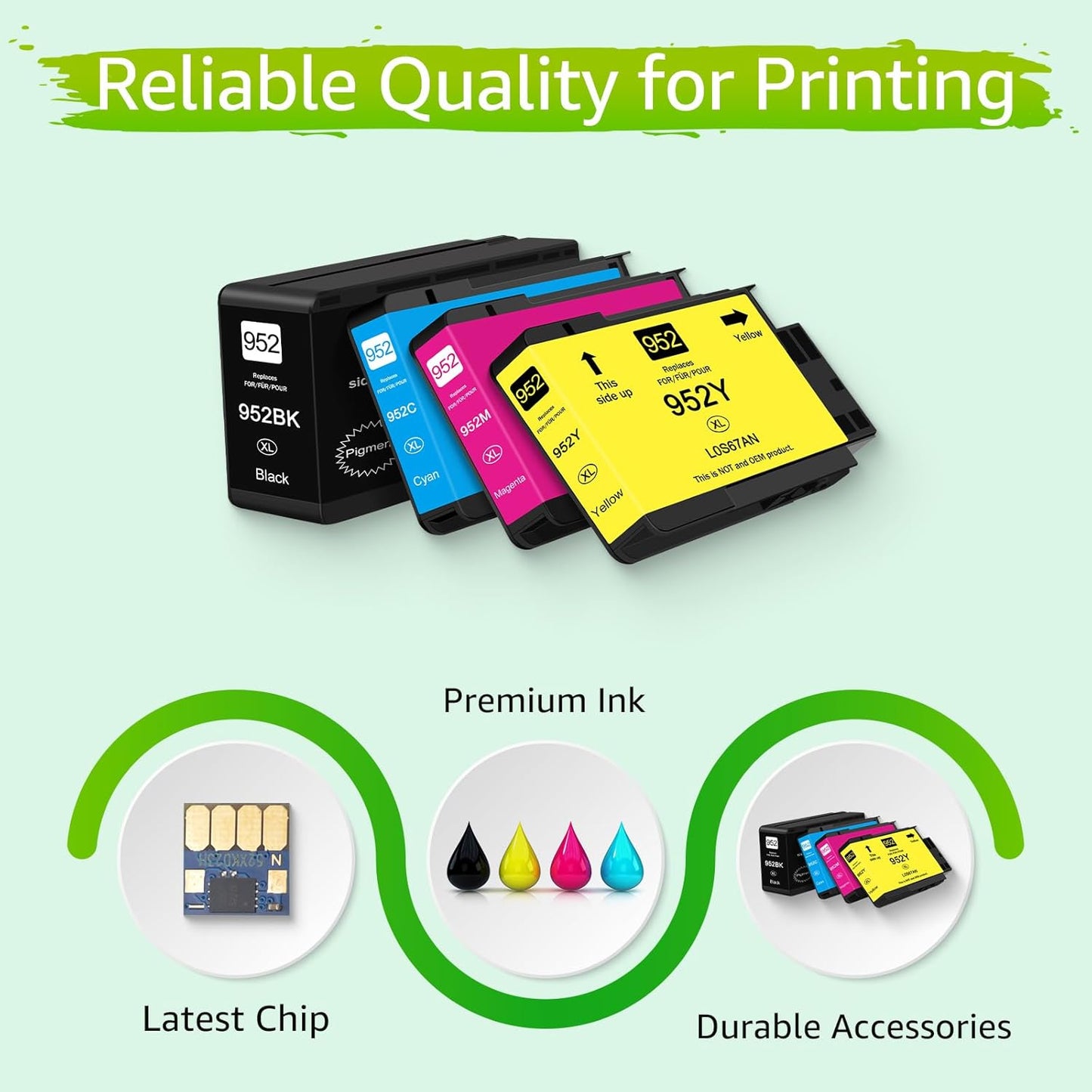 Upgraded 952xl Ink Cartridges Combo Pack Replacement for HP 952 XL High Yield Compatible with OfficeJet Pro 8710 8720 8740 7740 8210 Printer (1 Black 1 Cyan 1 Magenta 1 Yellow)