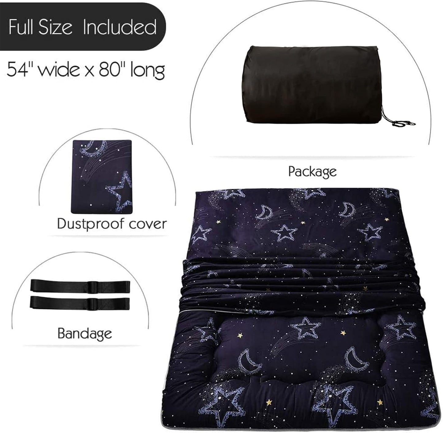 MAXYOYO Japanese Futon Mattress Floor Mattress Sleeping Pad Foldable Bed Roll Up Camping Cushion Floor Lounger Bed Couches and Sofas Couch Topper, Moon and Star, Full Size