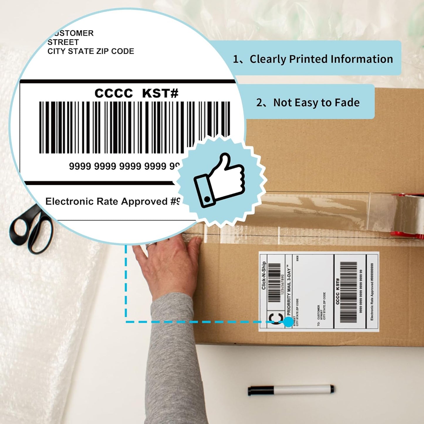 L LIKED 1000 Fanfod 4" x 6" Direct Thermal Labels Shipping Labels with Perforated Line for Rollo, Zebra, Jadens, Nelko, Munbyn, Phomemo, White