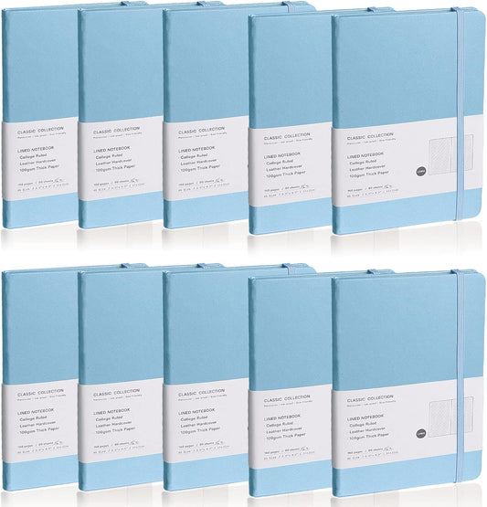 Lined Journal Notebook, 10Pack(Sky Blue), 160 Pages, Medium 5.7 inches x 8 inches - 100 gsm Thick Paper, Hardcover