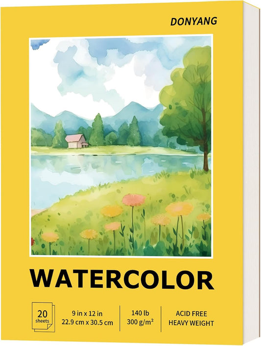 Watercolor Paper Pad, 9"x12" Water Color Paper, 20 Sheets Artist Drawing Sketch Book, 140lb/300gsm Art Supplies for Adult, Watercolor Paint Set, Canvas Painting, Journal, Class Stuff