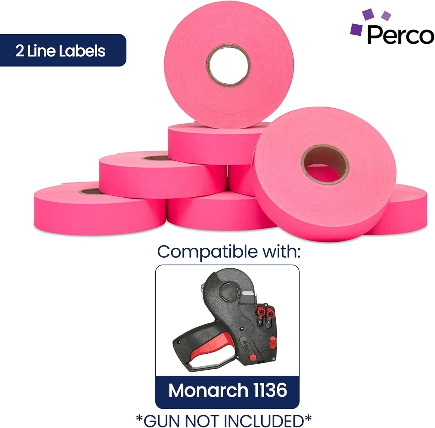 Perco Fuorescent Pink Pricing Labels for Monarch 1136 Price Gun – 3 Sleeves, 24 Rolls Value Pack - 42,000 Price Marking Labels – with Ink Rolls Included