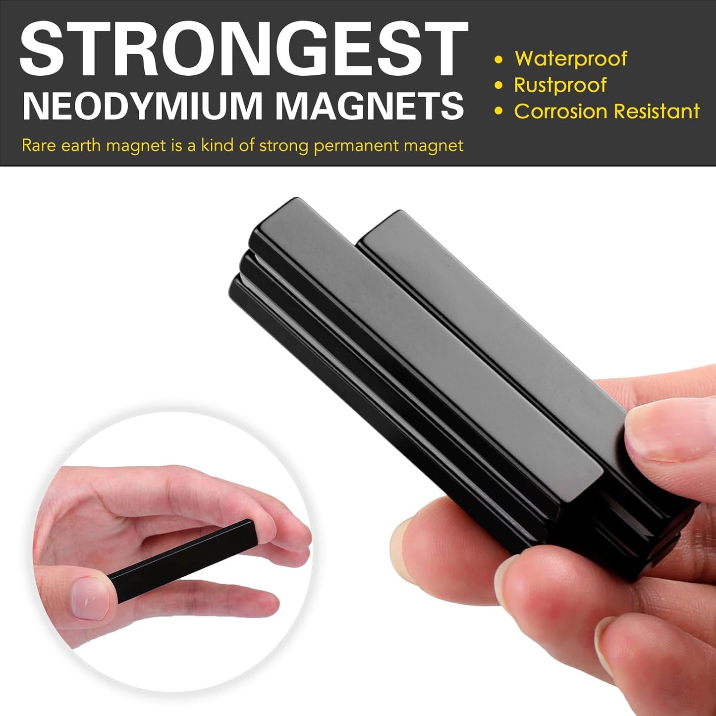 LOVIMAG Strong Neodymium Bar Magnets - Waterproof Rare Earth Magnets with Epoxy Coating and Double Sided Adhesive for Fridge, Tool Room, Locker, Kitchen - Pack of 12