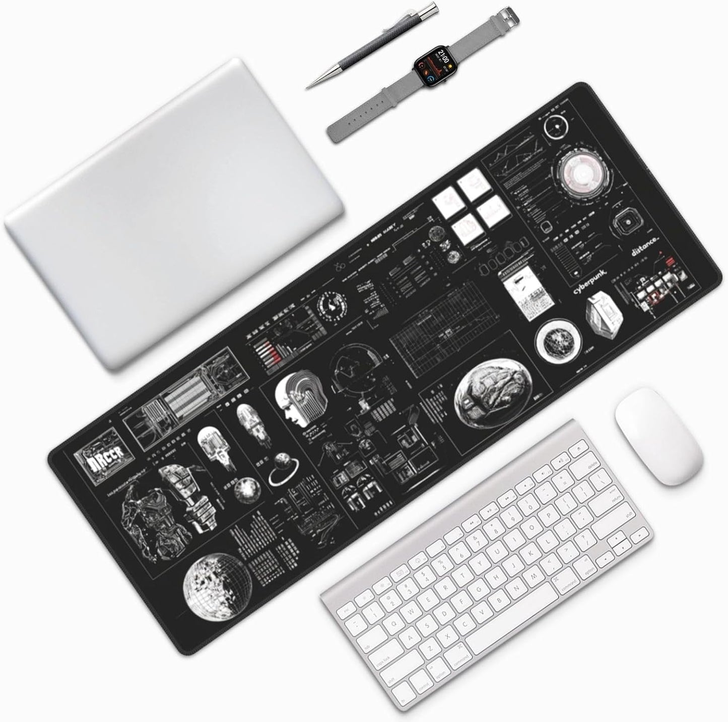 Machine Composition Mouse Pad 31.5 X 11.8 Inch Big Desk Rubber Base Stitched Edges Keyboard Pad XXL Mouse Mat for Home Game and Office