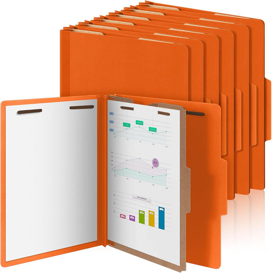 12 Pcs Classification Folders Letter Size, 1 Divider Pressboard File Folder with Fasteners, Expanding File Organizer Bulk for Teachers, Clergy, Office, Church, Christmas Donations (Orange)