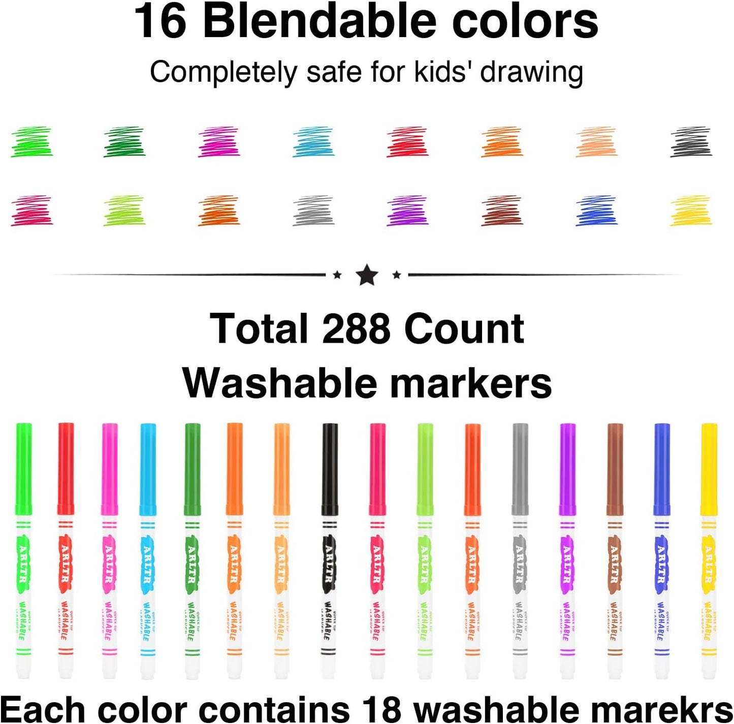 Washable Markers Bulk, Bulk Pack of 320 in 16 Vibrant Colors with Super Tip - Perfect for Kids' Classrooms & Teachers
