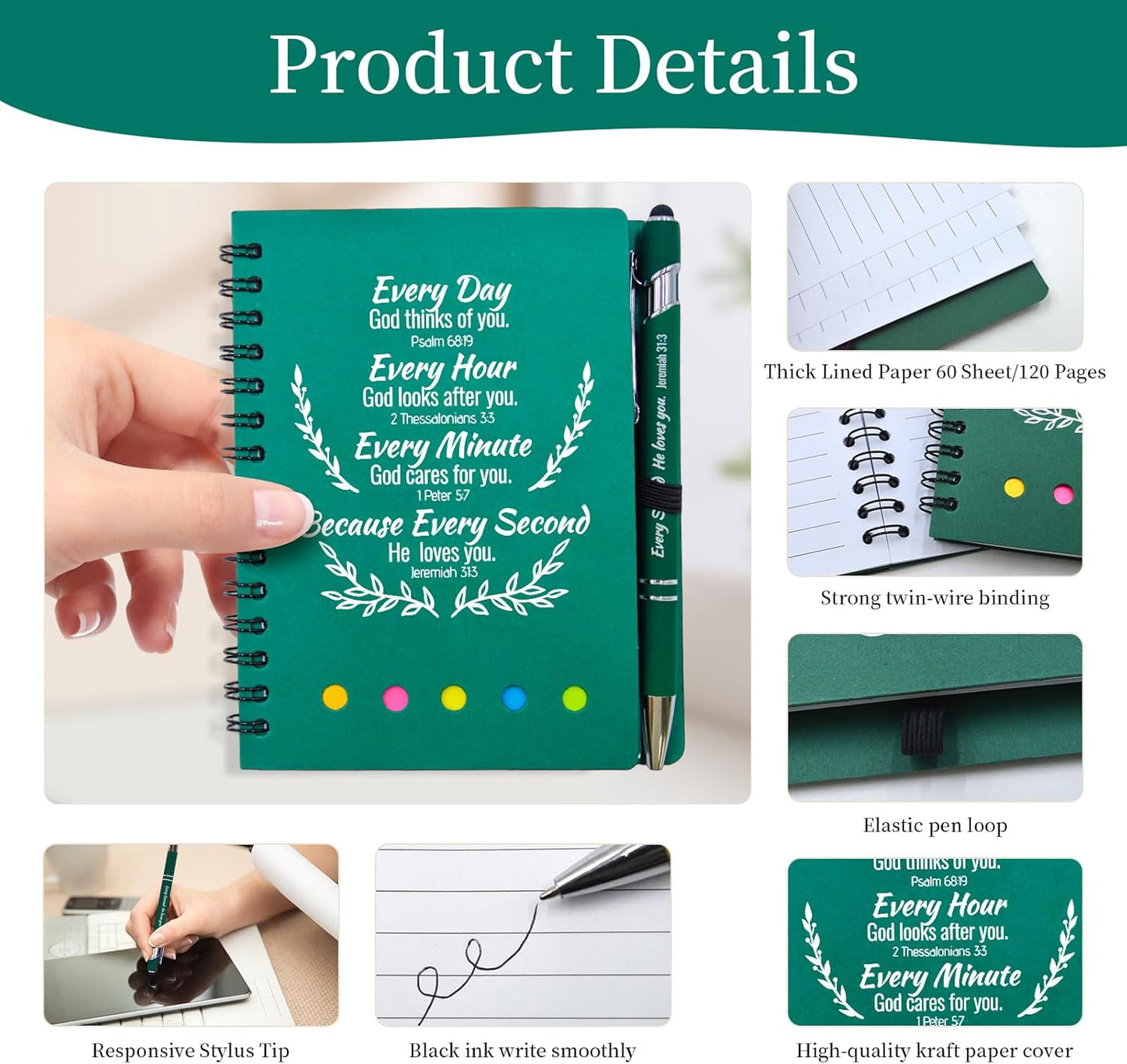 40 Pcs Bulk Fathers Day Christian Gifts Prayer Journal for Woman - 20 Set Religious Notepad with Christian Pen - Bible Notebook - Church Gifts for Inspirational, Bible Study, Devotions ( Green )