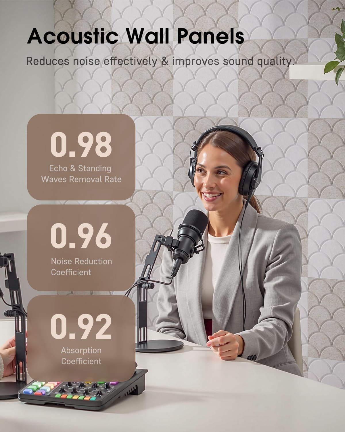 Acoustic Panels Self-Adhesive, 12 Pack Sound Proof Foam Panels for Walls, 12" X 12" X 0.4" High Density Soundproof Wall Panels for Door, Ceiling, Home Office Beige