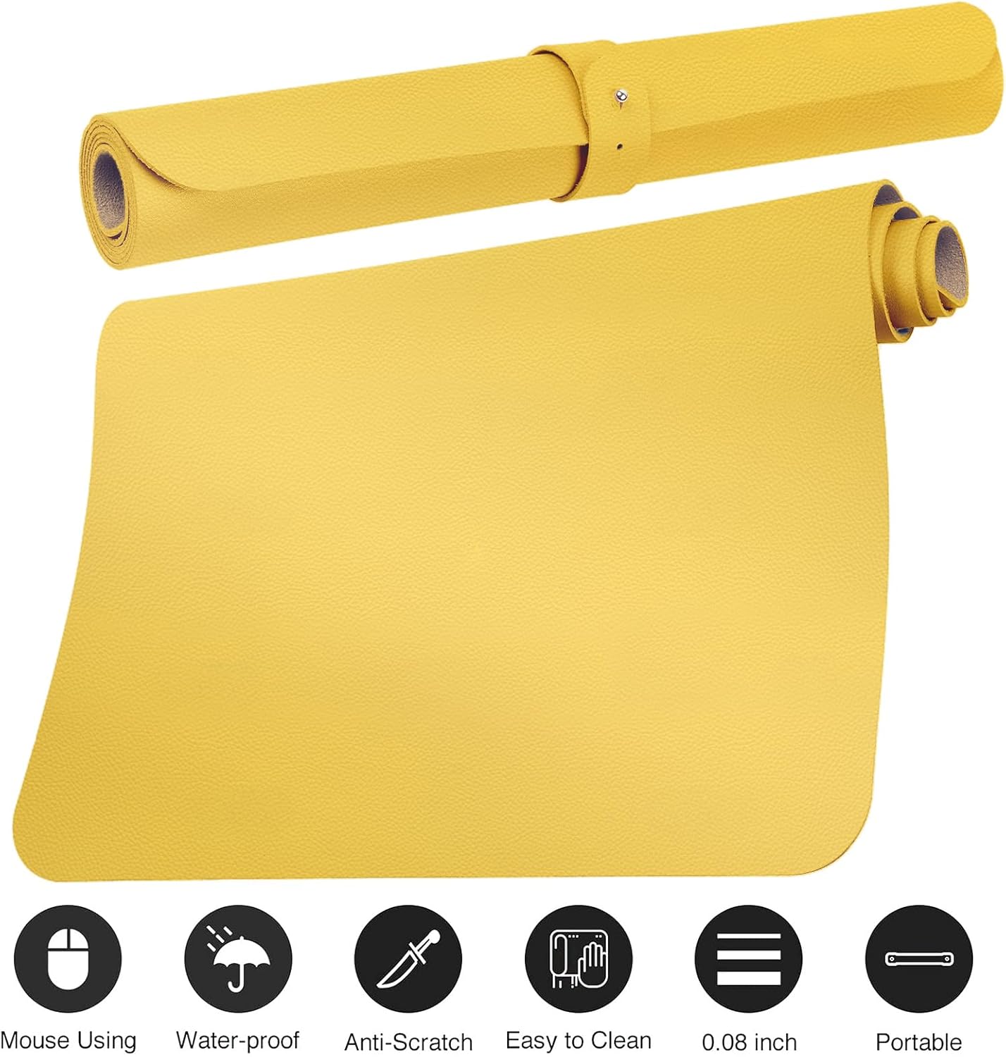 Boutilon Leather Desk Pad Protector,Non-Slip Mouse Pad,Laptop Desk Pad,Office Mouse Mat,Waterproof Leather Desk Blotter,Desk Writing Pad for Office and Home (XL-Yellow,35.4"x 15.7")