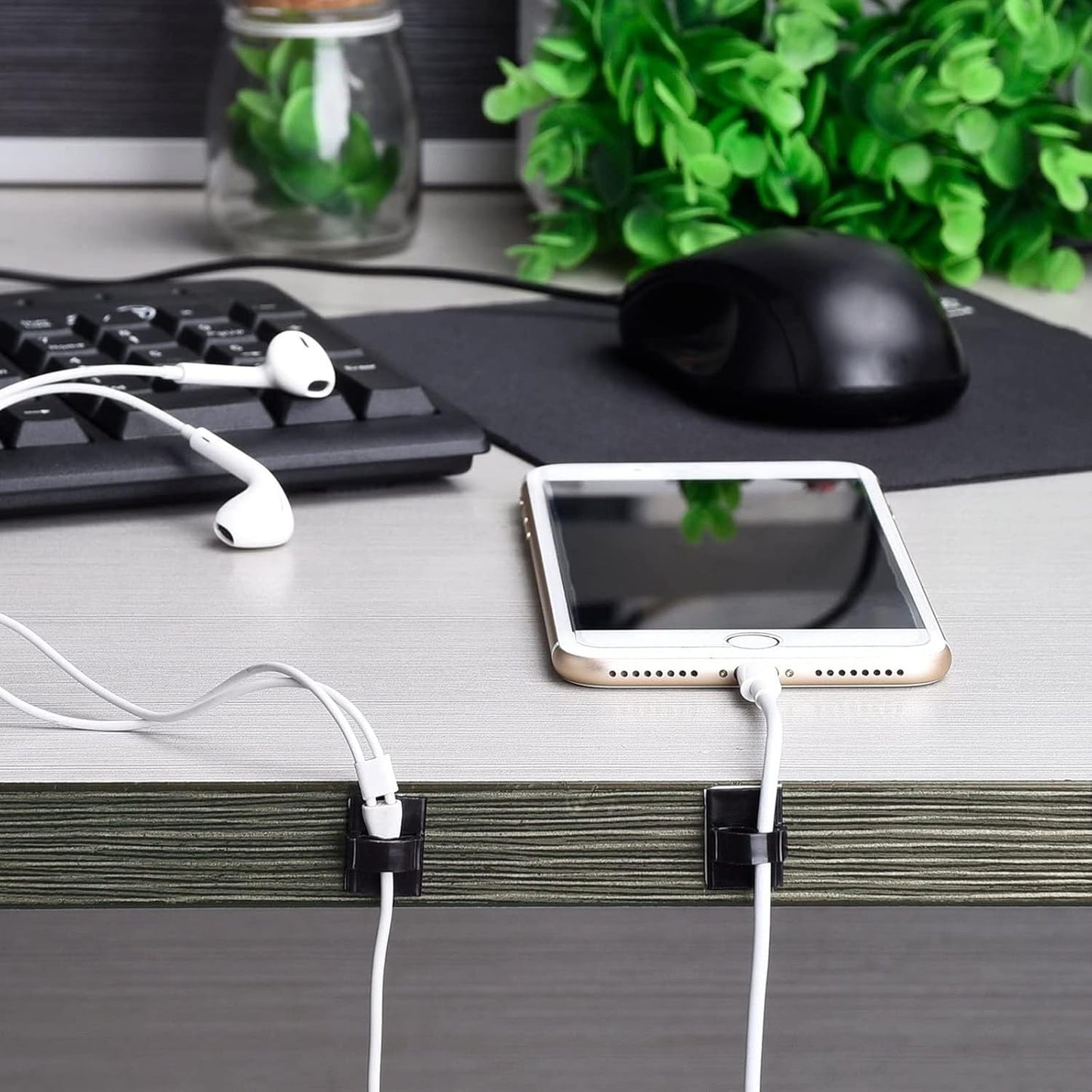 Eboot 100 Pieces Adhesive Cable Wire Clips Strong Cord Clips Wire Holders Cable Cord Straps Management Clamps Tie Holder for The Wall, Under Desk, Car, Office and Home