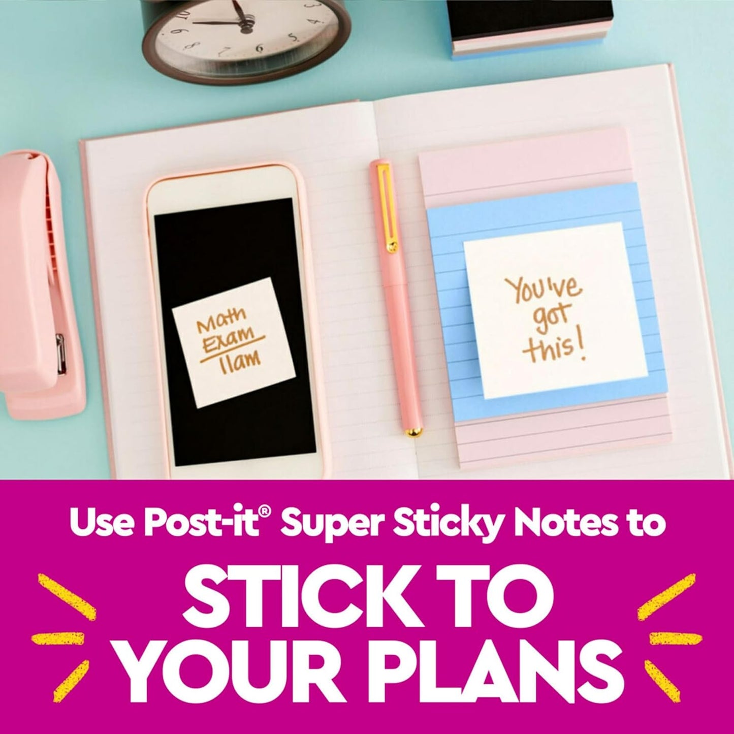 Post-it Super Sticky Notes, 4 Lined Note Pads, 4 x 4 in., 2X The Sticking Power, School Supplies and Office Products, Sticky Notes for Vertical Surfaces, Monitors, Walls and Windows, Simply Serene