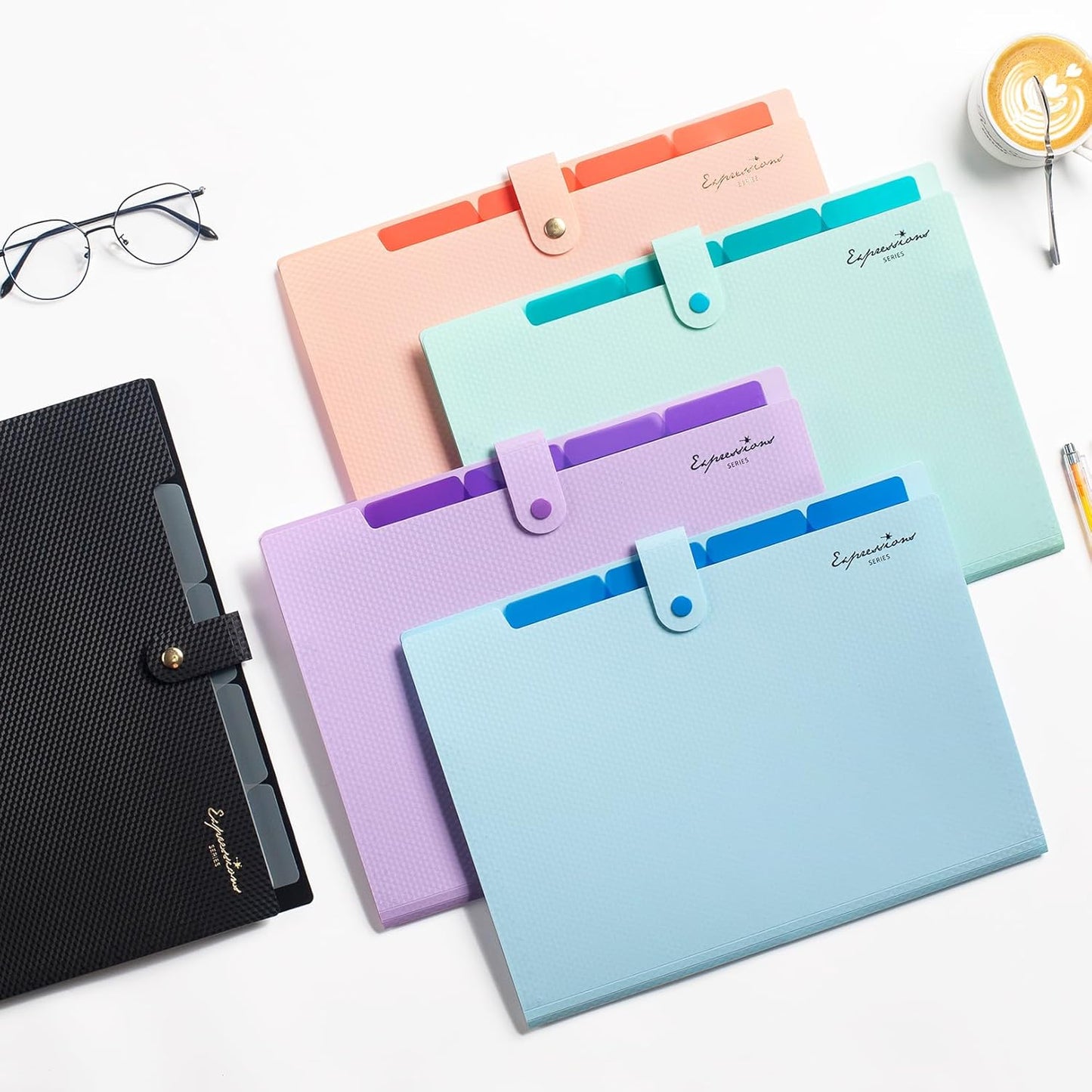 Sooez Accordion File Organizer, Letter Size Expanding File Folder with Labels, 5 Pocket Folders for Documents, Portable Paper Bill Receipt Organizer for Home School Office Supplies, White