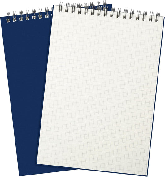 2 Pack Graph Paper Spiral Notepad A5 Top Wirebound Notepad Grid Notebook Steno Pads Memo Notebook Grid Paper 140 Pages for Writing Sketching Drawing Office Supplies (Blue)