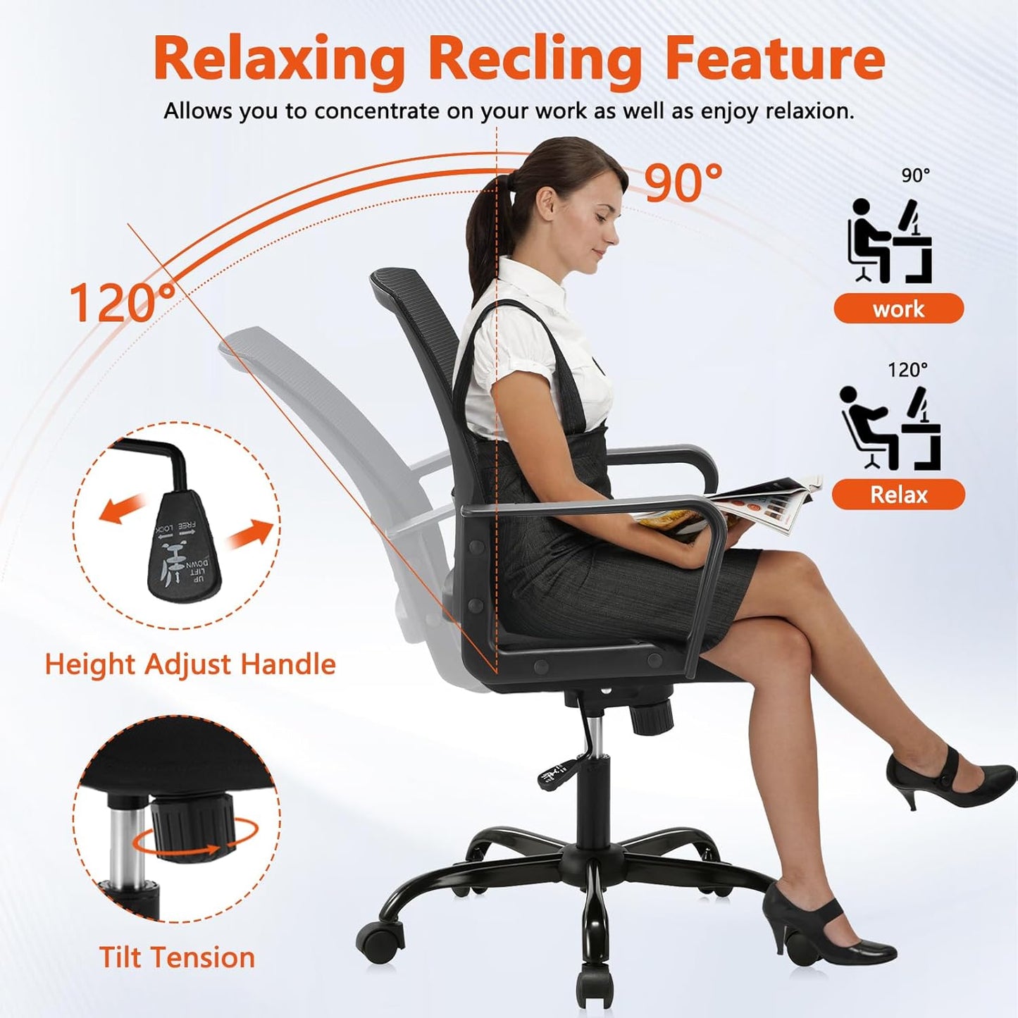 CLATINA Ergonomic Rolling Mesh Desk Chair with Executive Lumbar Support and Adjustable Swivel Design for Home Office Computer Black 8 Pack