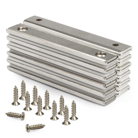 Strong Neodymium Thin Steel Bar Magnets, 3 Inch Heavy Duty Industrial Rare Earth Bar Magnets with Screw for Holding Handle Tools(12P, Sliver)