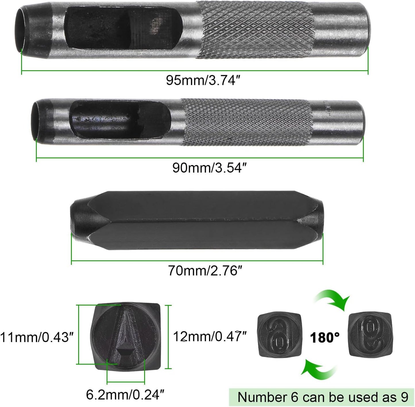 HARFINGTON 36pcs Metal Stamping Kit 25/64" (10mm) (A-Z, 0-8, "&" Symbol) Steel Letter Punch Press Tool with Hole Punch to Stamp on Metal, Plastic, Wood, Leather, Black