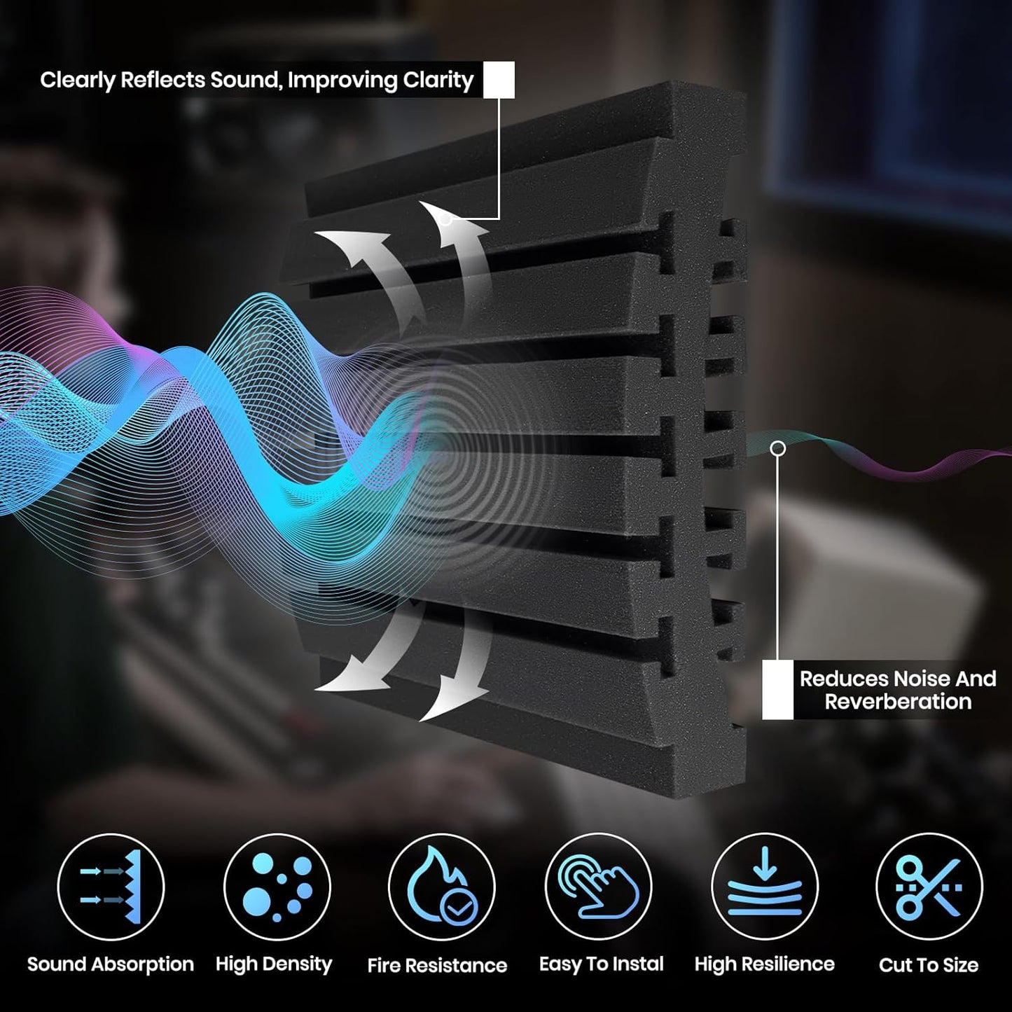 18 Pack Curved Acoustic Foam Panels 3" x 12" x 12" Sound Proof Foam Panels Soundproofing Noise Cancelling Wedge Panels for Home Office Recoding Studio with 150 PCS Double-Side Adhesive