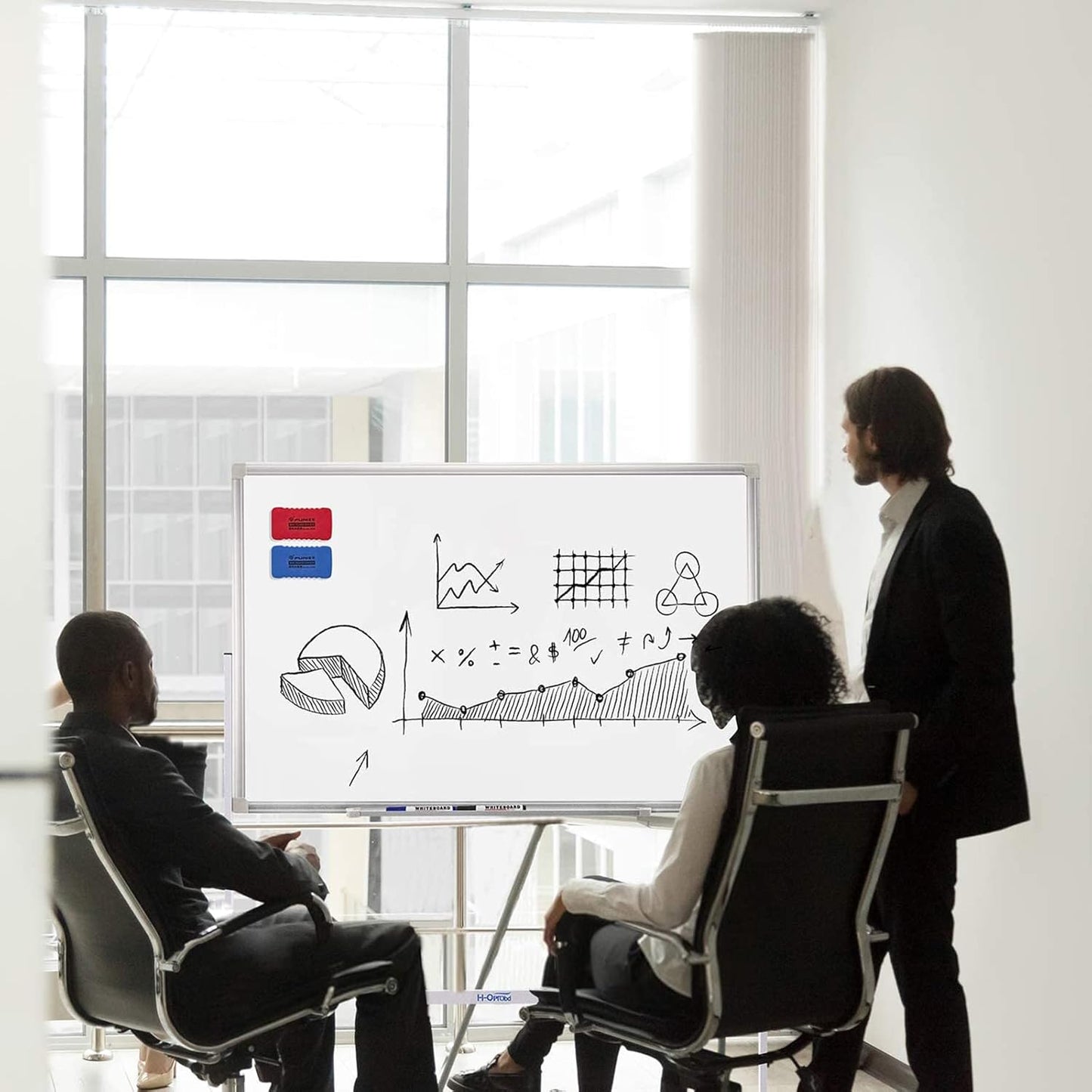 H-Qprobd Mobile Whiteboard 36"x24" Magnetic Dry Erase Board with Stand - Adjustable Height Double Side Rolling White Boards on Wheels for Home, Office & School