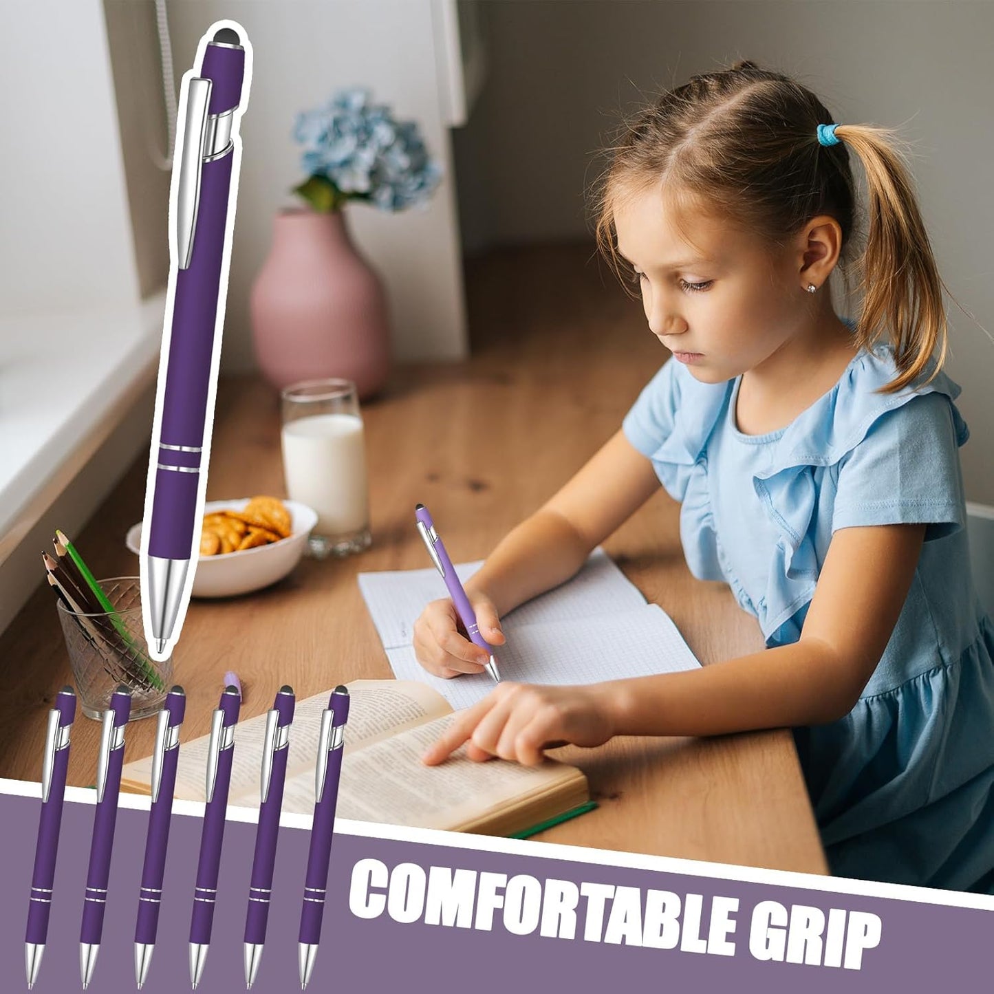 36 Pcs Blue Ink Ballpoint Pen with Stylus 2 in 1 Ballpoint Pen for Touch Screens School Office Coworkers (Deep Purple)