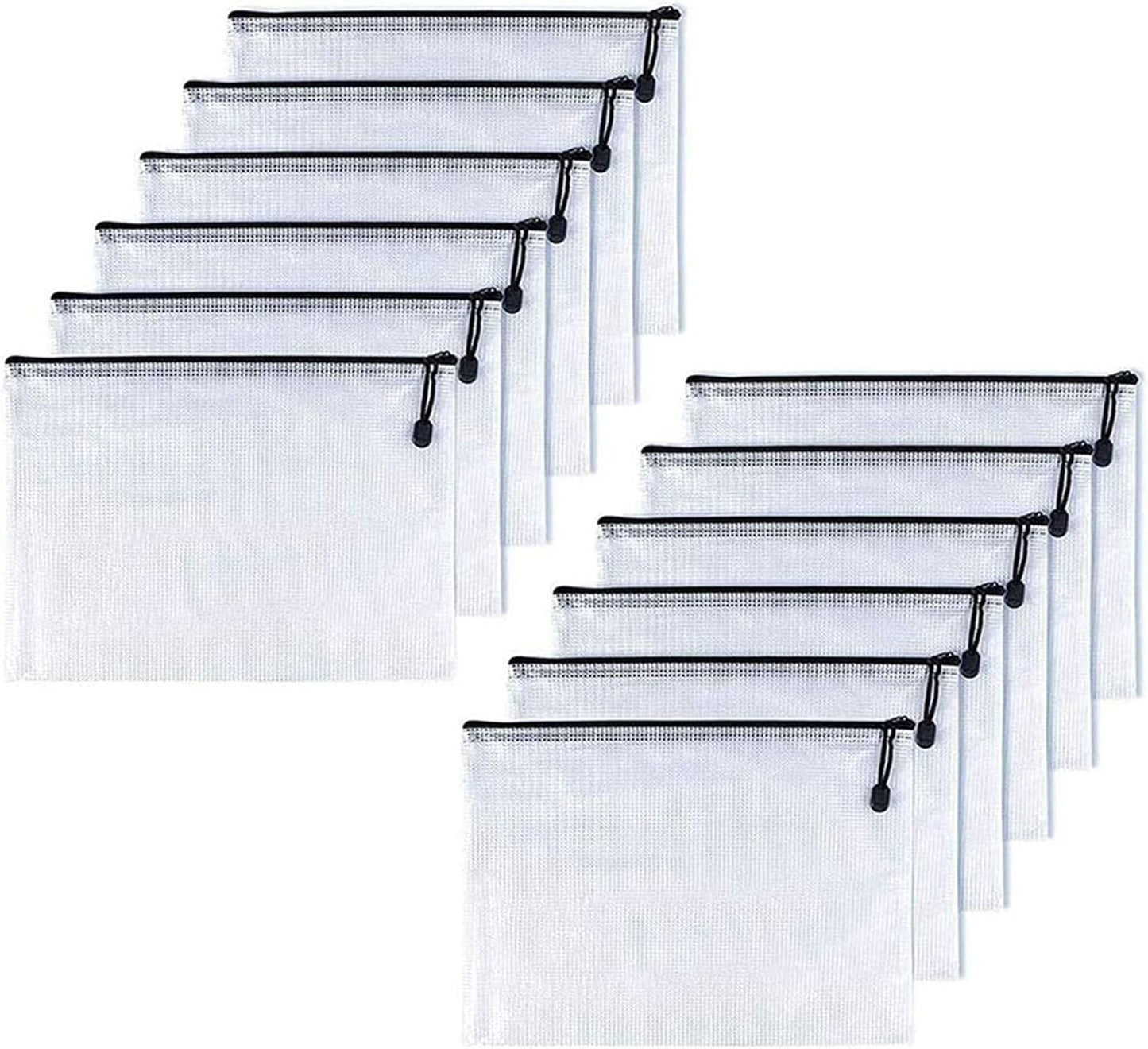 Oaimyy-B4(11.5"x 15",12 Pcs),Plastic Mesh Zipper Pouch Document Folders Bag & Zipper-Waterproof Zip File Folders for School Office Supplies, Travel,Puzzles Games Organizing Storage-Black