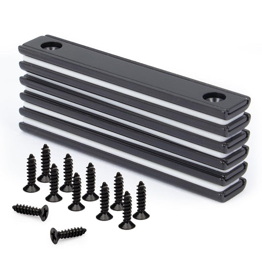 Strong Rectangular Pot Magnetic Strip,Screw in Magnets with Black Epoxy Protected, 76 x 12.7 x 3.5mm Rare Earth Bar Magnets with Countersunk Hole and Thin Steel Capsule 6 Pack