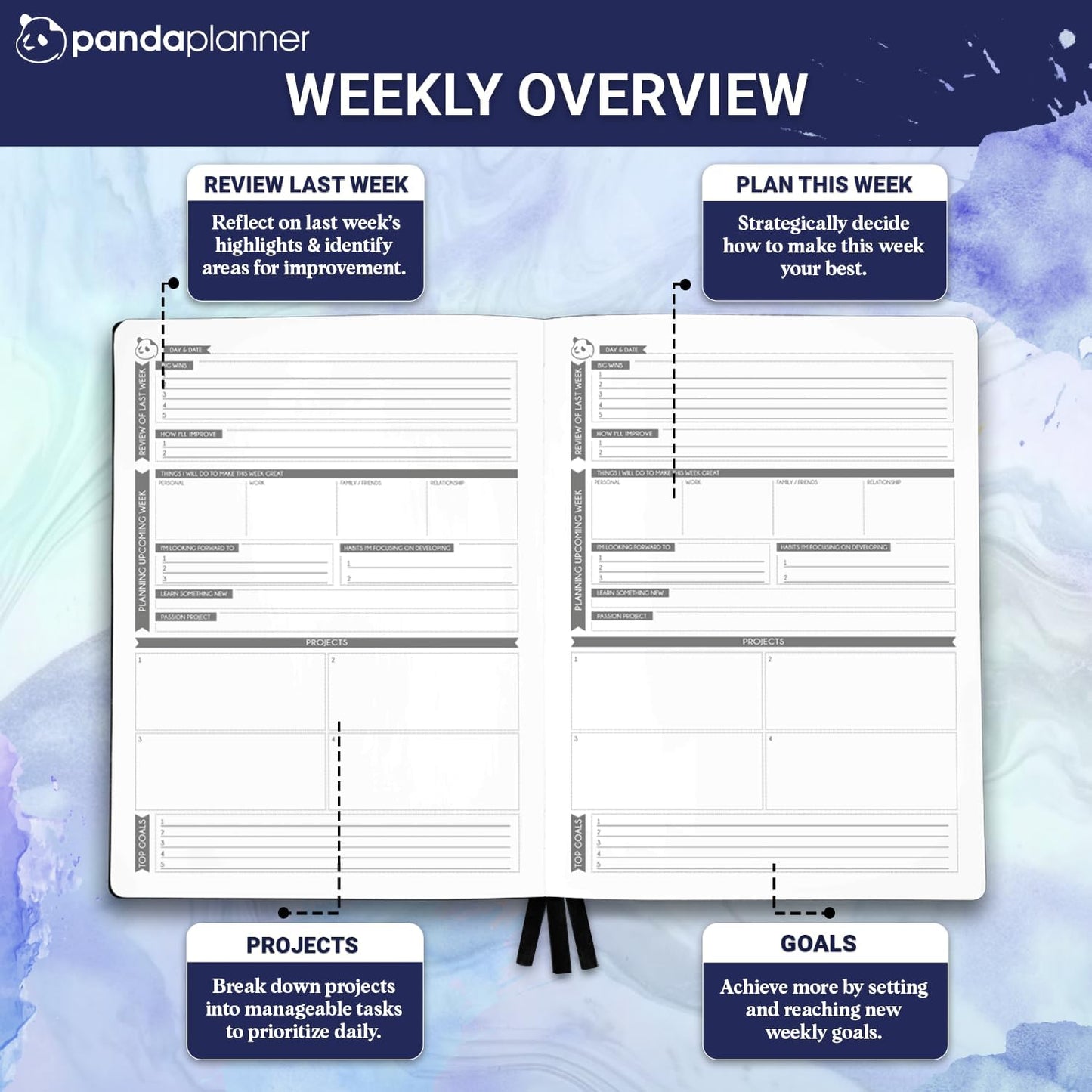 Panda Planner Pro Undated Daily Planner 2025-2026 with Hourly Schedule 8.5"x11" - To Do List Notepad, Daily Journal, Goal Planner, Habit Tracker, Gratitude Journal - Home/Office Supplies - Purple