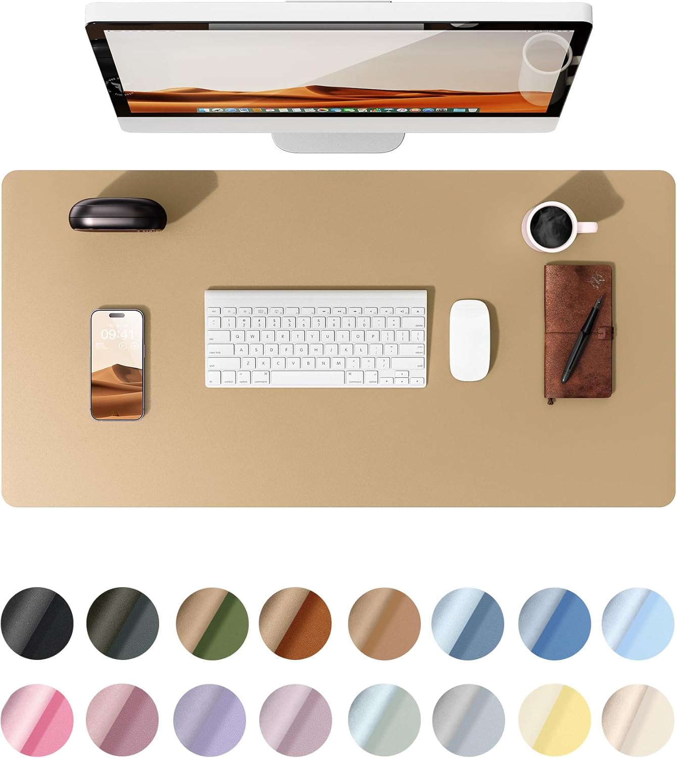 YSAGi Leather Desk Protector, Office Mat, Large Mouse Mat, Non-Slip PU Leather Blotter, Laptop Desk Pad, Waterproof Writing Pad for Office and Home (Latte, 31.5" x 15.8")